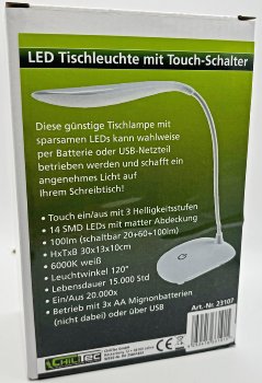 LED Tischleuchte mit Touch-Schalter / Schwanenhals, 3 Helligkeitsstufen