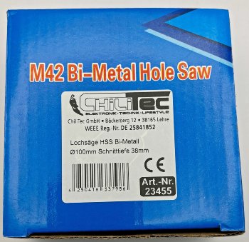 Lochsäge HSS Bi-Metall Ø100mm, Sechskant Aufnahme, Schnitttiefe 38mm