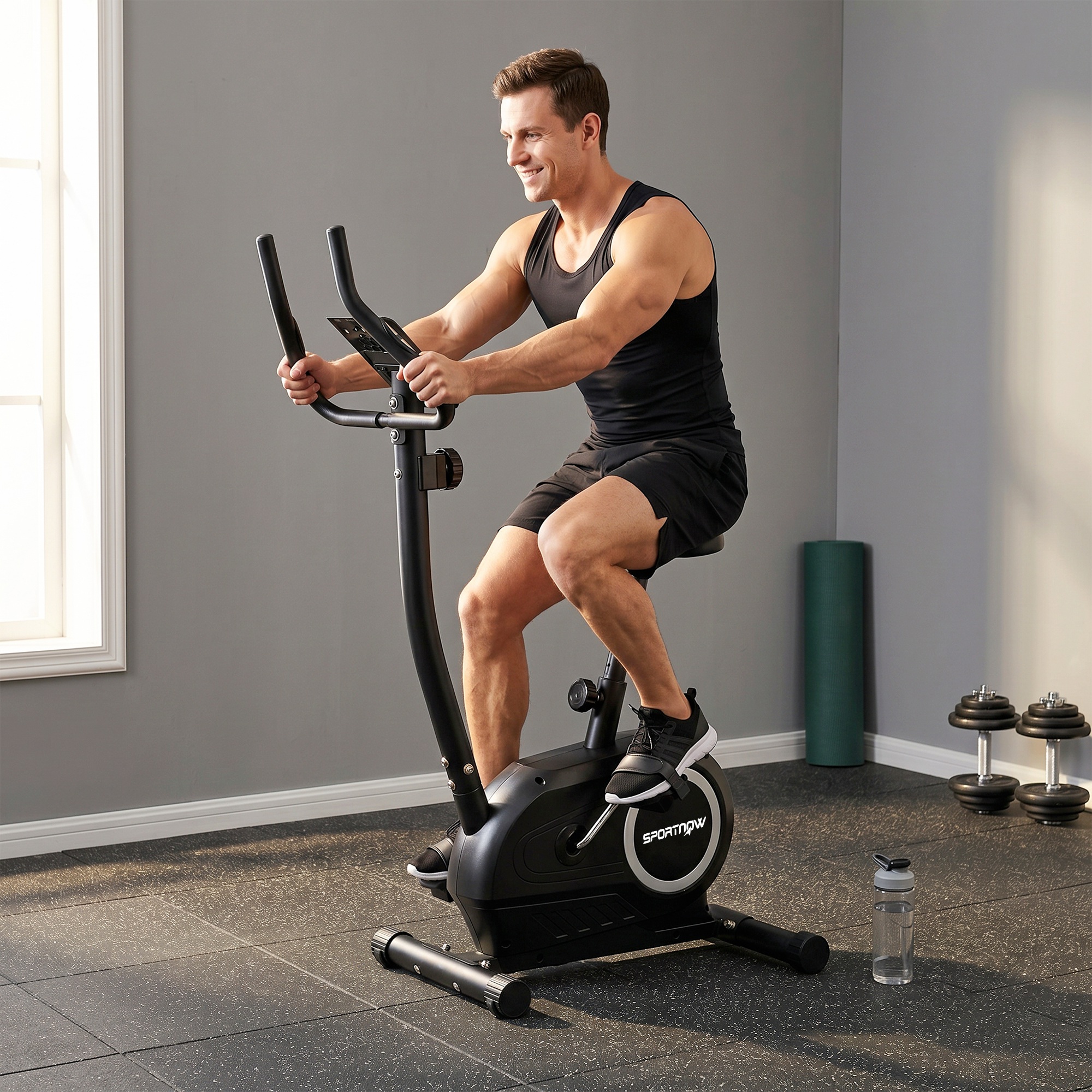 Heimtrainer Fahrrad Höhenverstellbar Hometrainer mit APP Magnetwiderstand LCD-Monitor Pulssensoren Handyhalterung