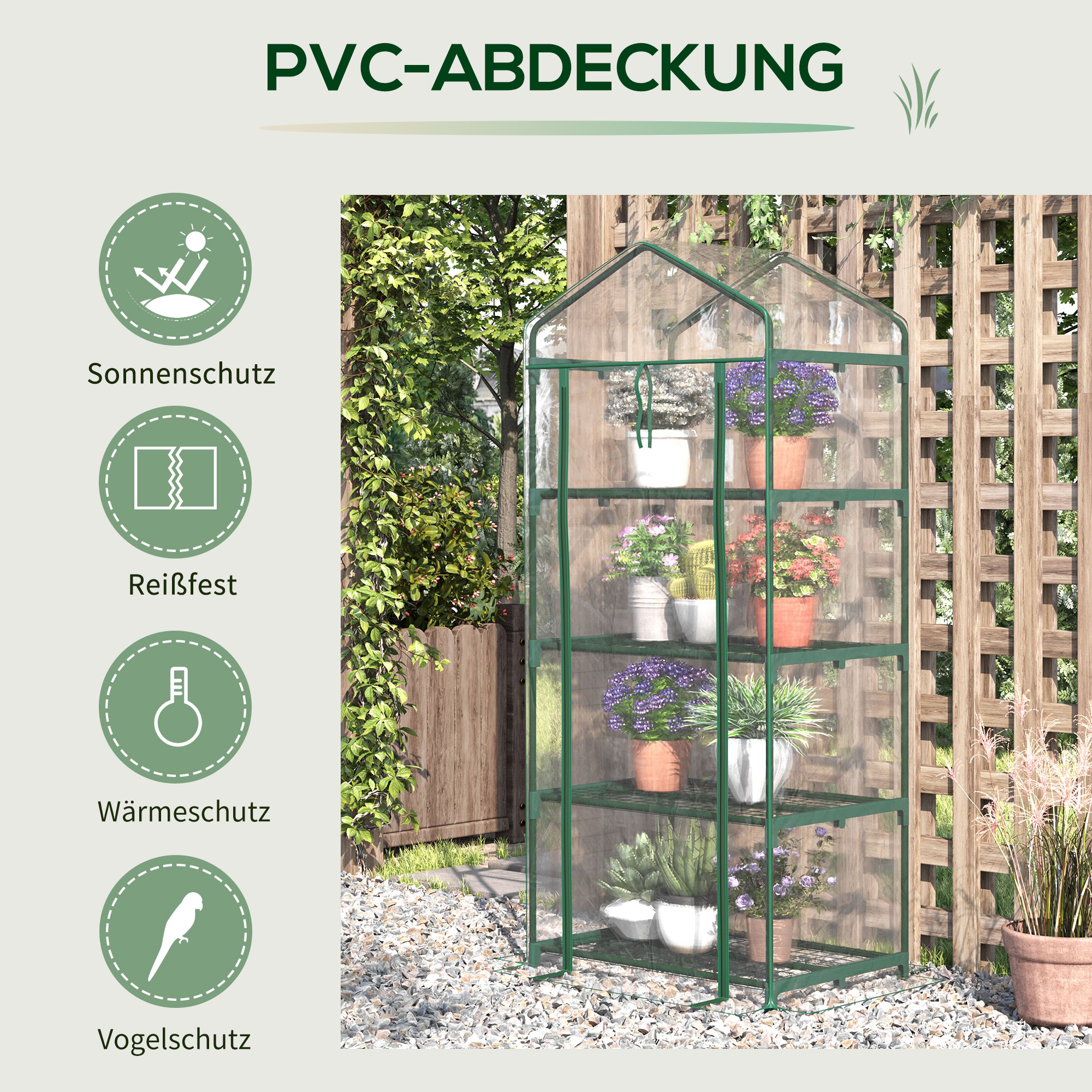 Folien-Gewächshaus, Treibhaus, Mini-Gewächshaus, Pflanzenhaus, Frühbeet, 4 Regalfächer, 70 x 50 x 160 cm, Transparent
