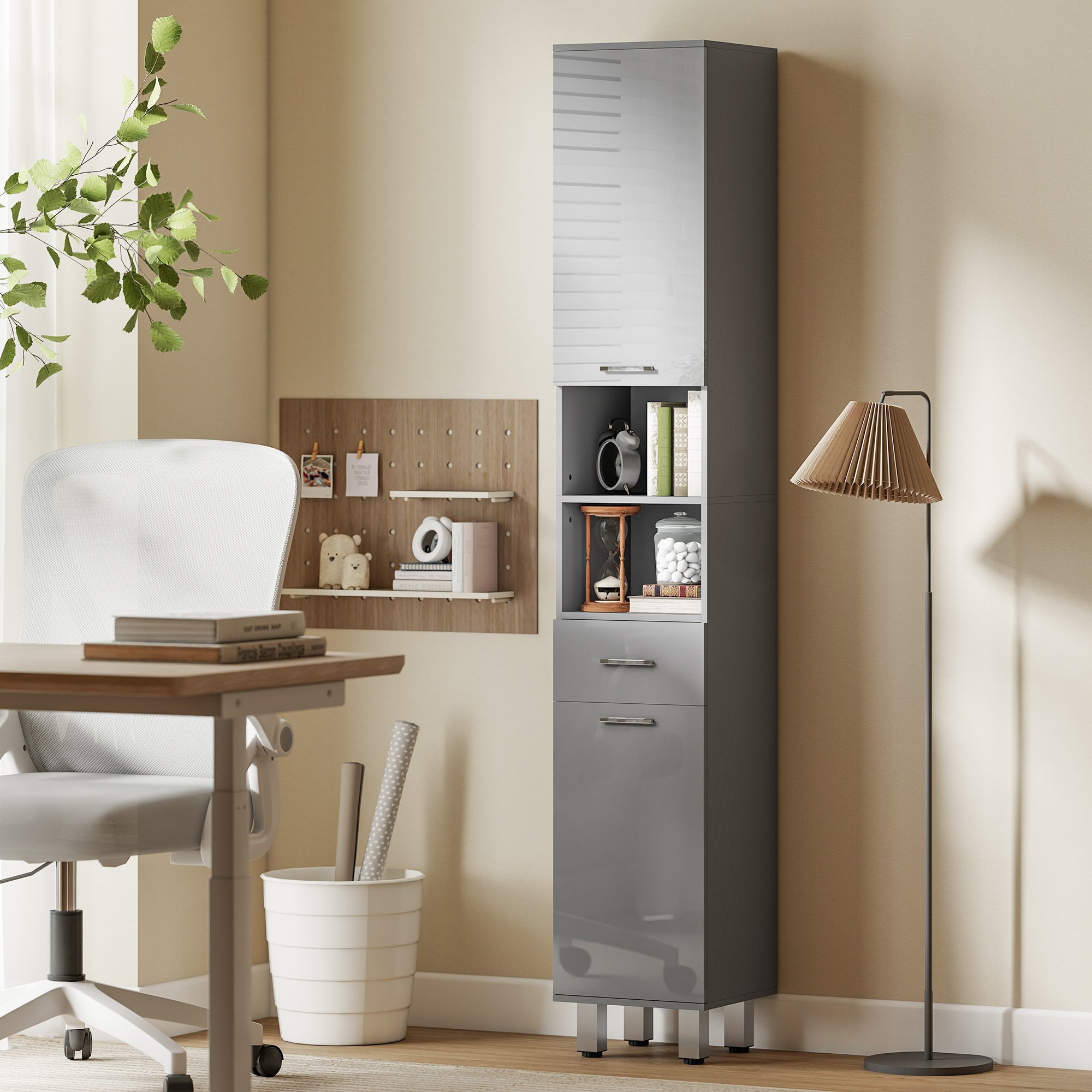 Badezimmerschrank, Badkommode, mit Regalen und Schublade, verstellbar, Grau