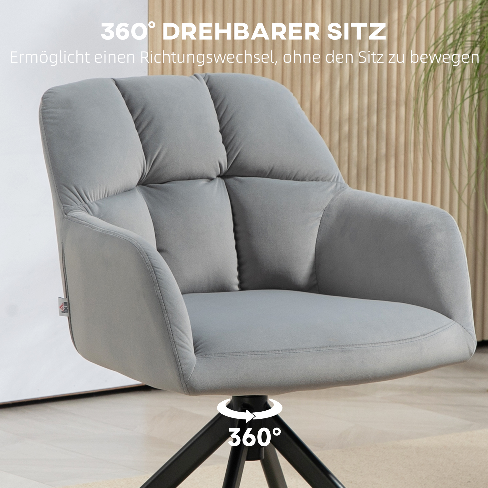 Drehbarer Armstuhl, Moderner Akzentsessel mit Metallbeinen für Wohnzimmer, Schlafzimmer, Büro, Grau