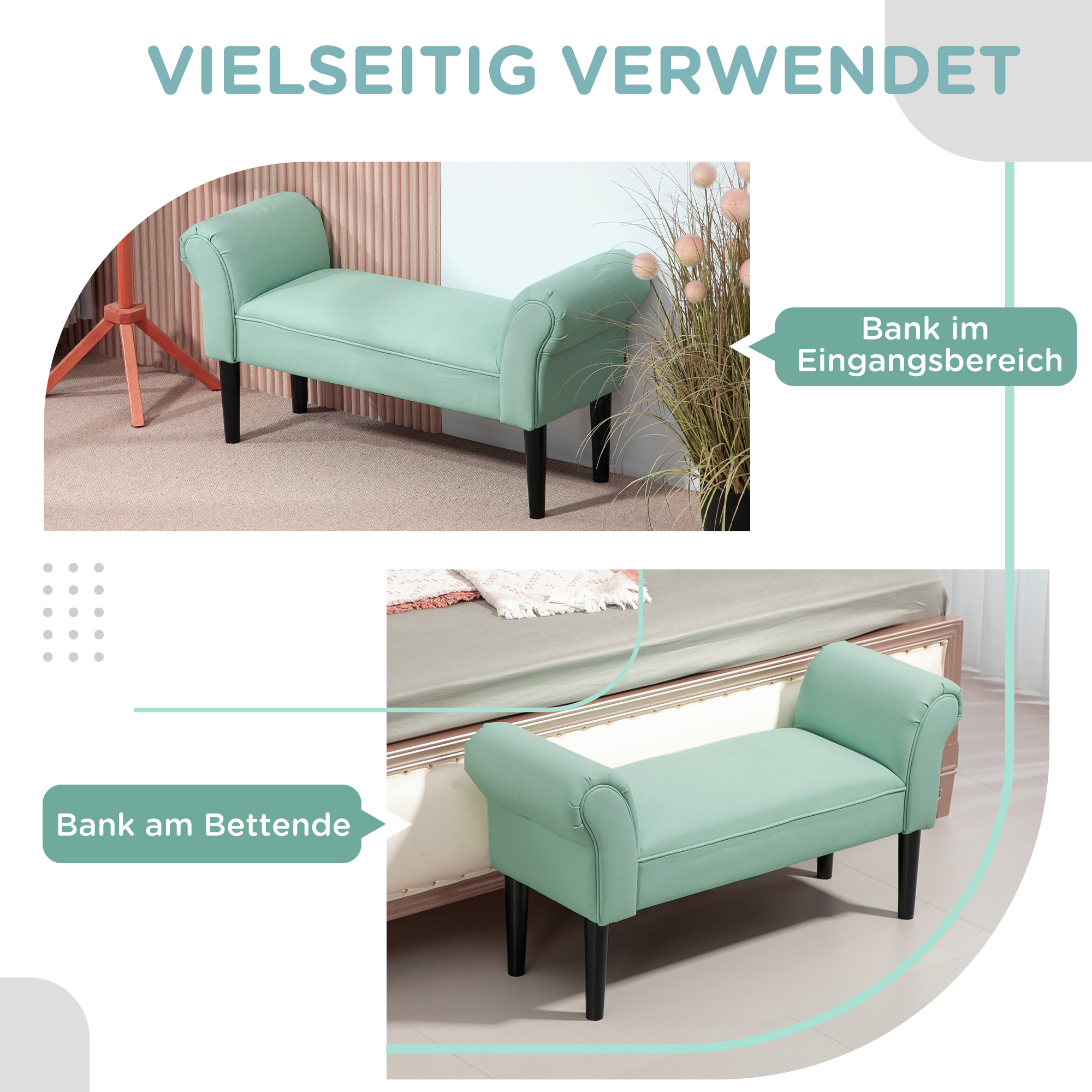 Gepolsterte Sitzbank für Schlafzimmer und Flur, bis 130 kg belastbar, 102 x 36 x 51 cm, Grün