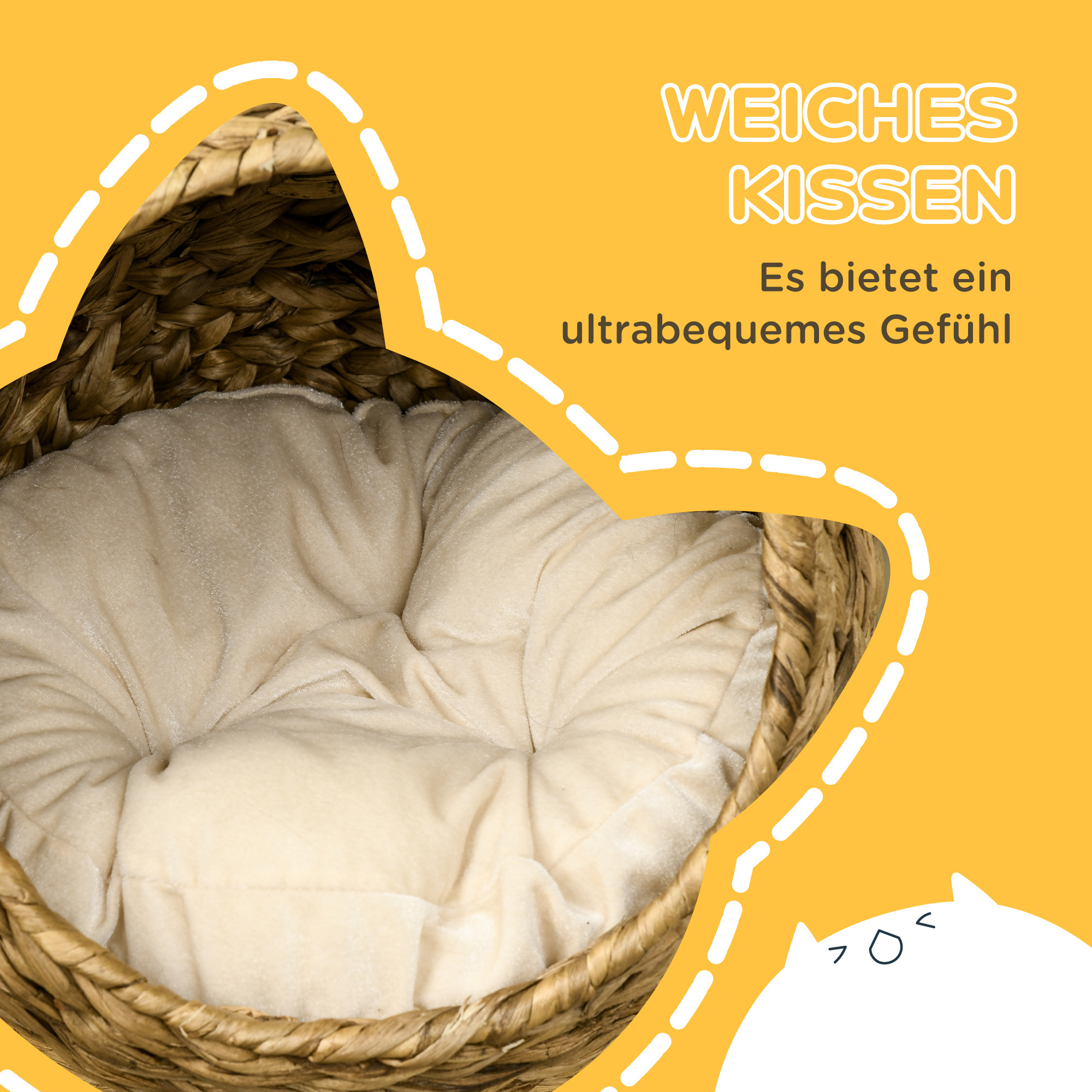 Rattan Katzenkorb Katzenhöhle Katzenhütte Katzenbett mit Kissen Haustierbett Wasserhyazinthe Braun 40 x 37 x 51 cm