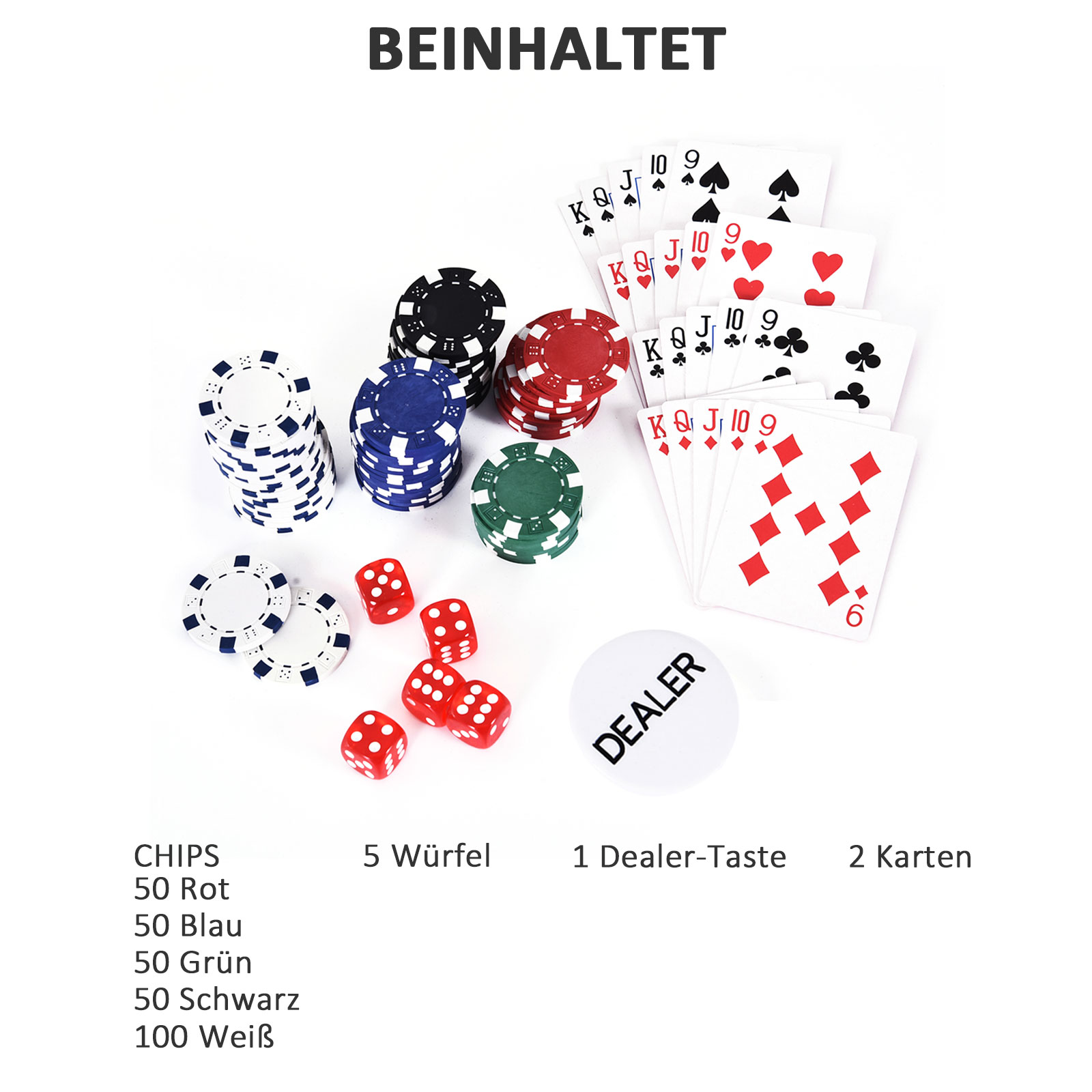 Pokerkoffer abschließbar Pokerset mit Koffer 300 Chips 5 Würfel 2 Kartendecks Zubehör, Pokerchips Komplett Set Pokerspiel Kartenspiele Aluminiumkoffer für Texas Hold'em, Blackjack