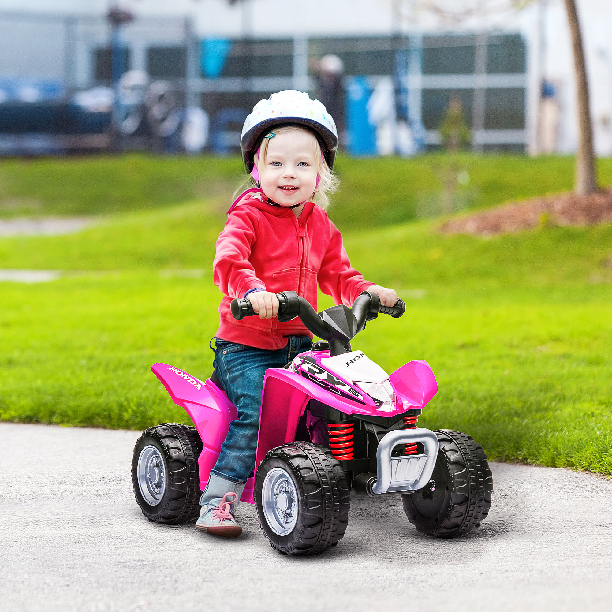Elektro-Kinderquad, LED-Licht, Hupe, breite Reifen, bequemer Sitz, rutschfeste Griffe, Rosa