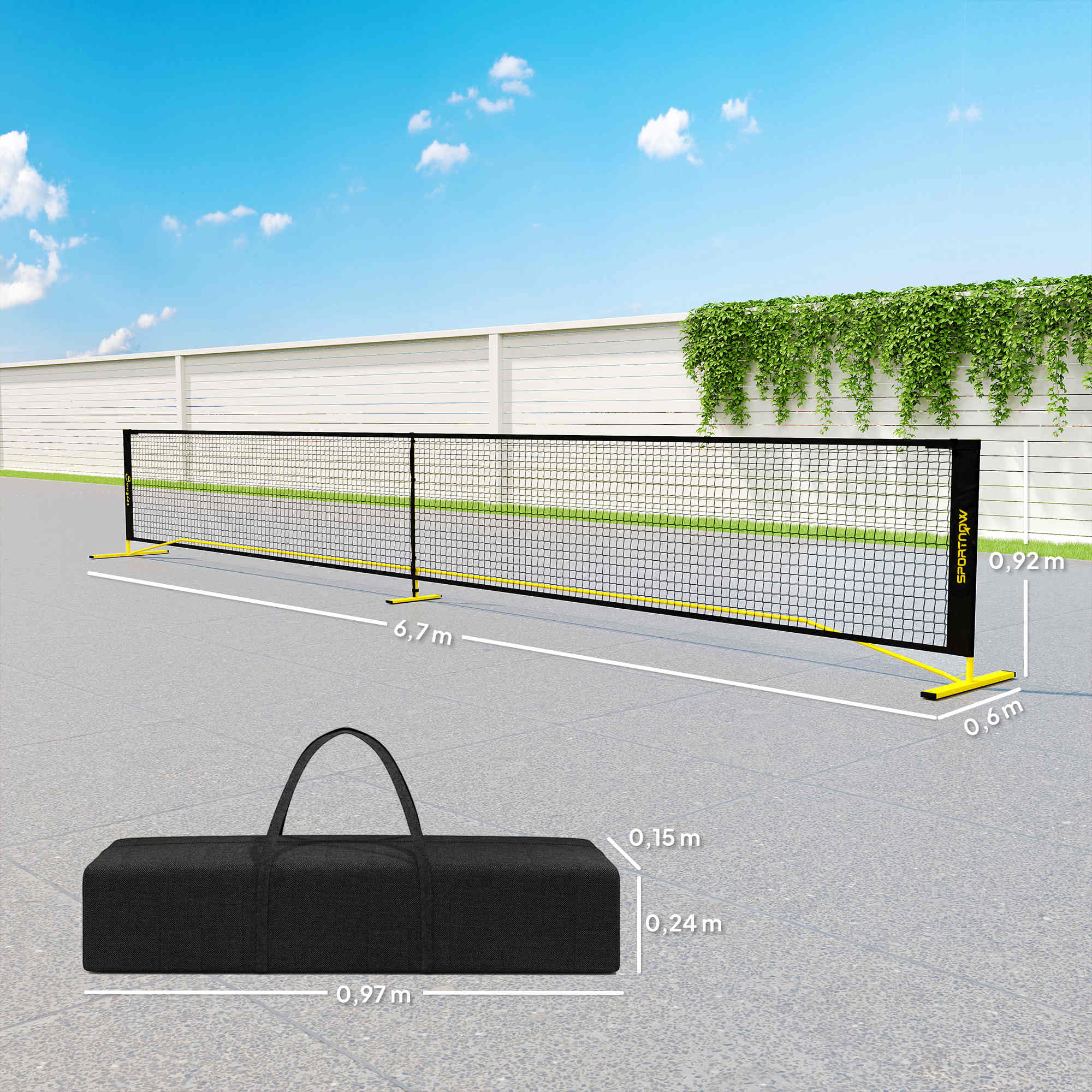 Pickleball-Netz, tragbar, Metallgestell, Stoffnetz, mit Tragetasche, Gelb
