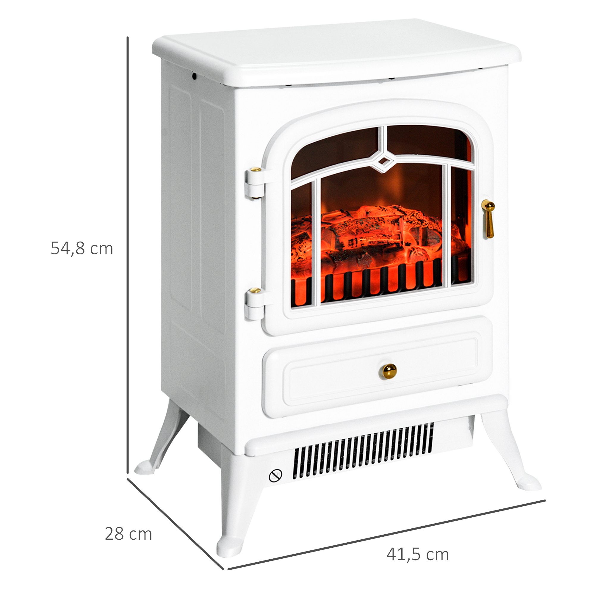 Elektrokamin mit Heizung, elektrischer Kamin mit LED Flammeneffekt, 950/1850W Dekokamin mit Thermostat, elektrisch Kaminfeuer mit Überhitzungs-Schutz, Kaminofen, Weiß