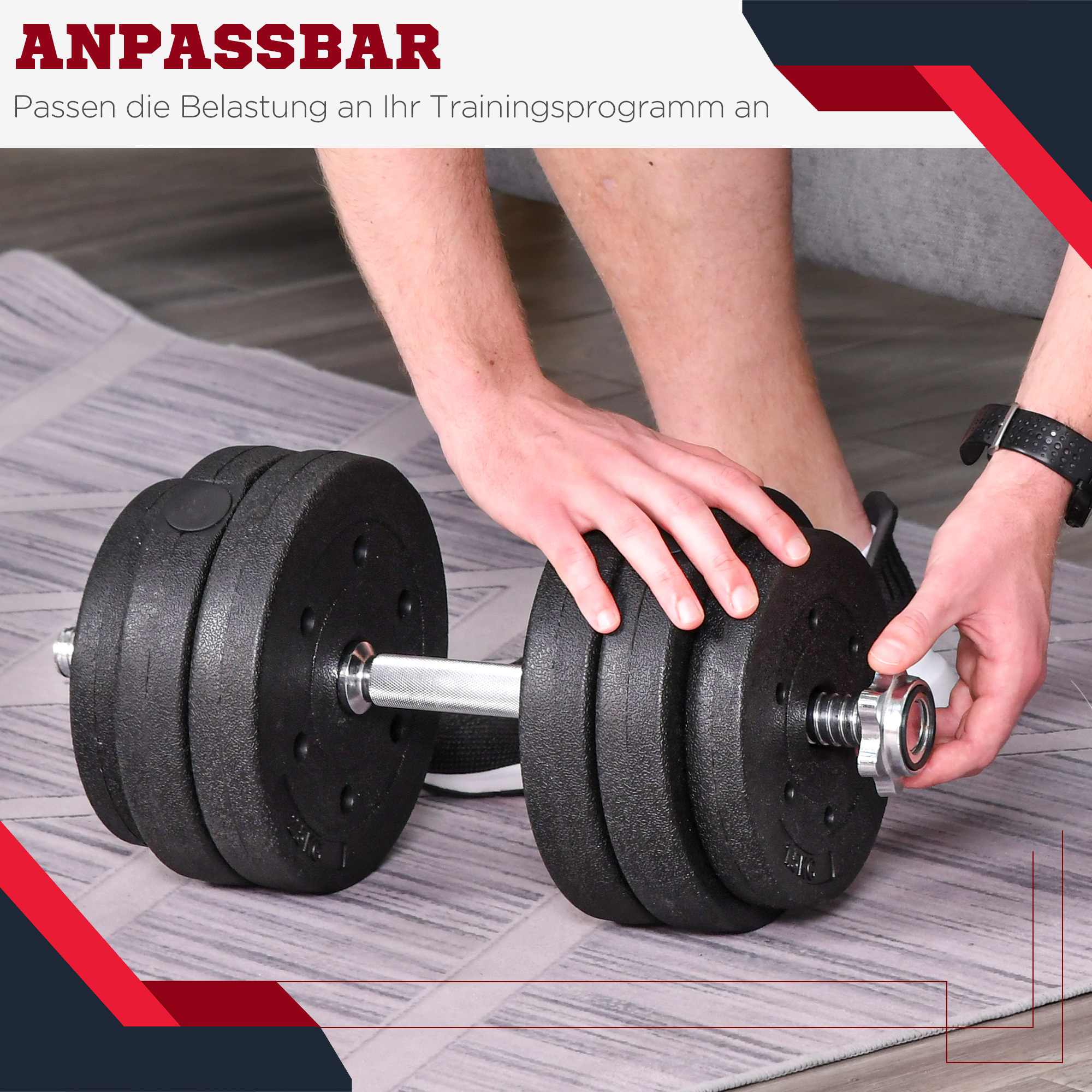 Kurzhantel Set 30KG Hantelset mit Hantelscheiben für Zuhause Büro Fitnessstudio Stahl Kunstleder Schwarz Krafttraining
