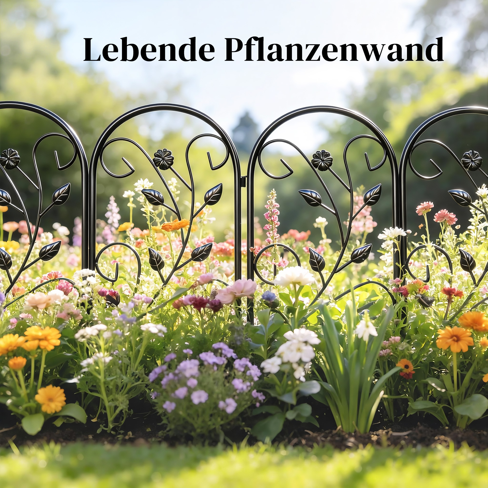Gartenzaun Zaun aus Metall 80 x 60 cm Dekorativer Gitterzaun Set mit Fuß für Garten Blumenbeete Tierbarriere Schwarz