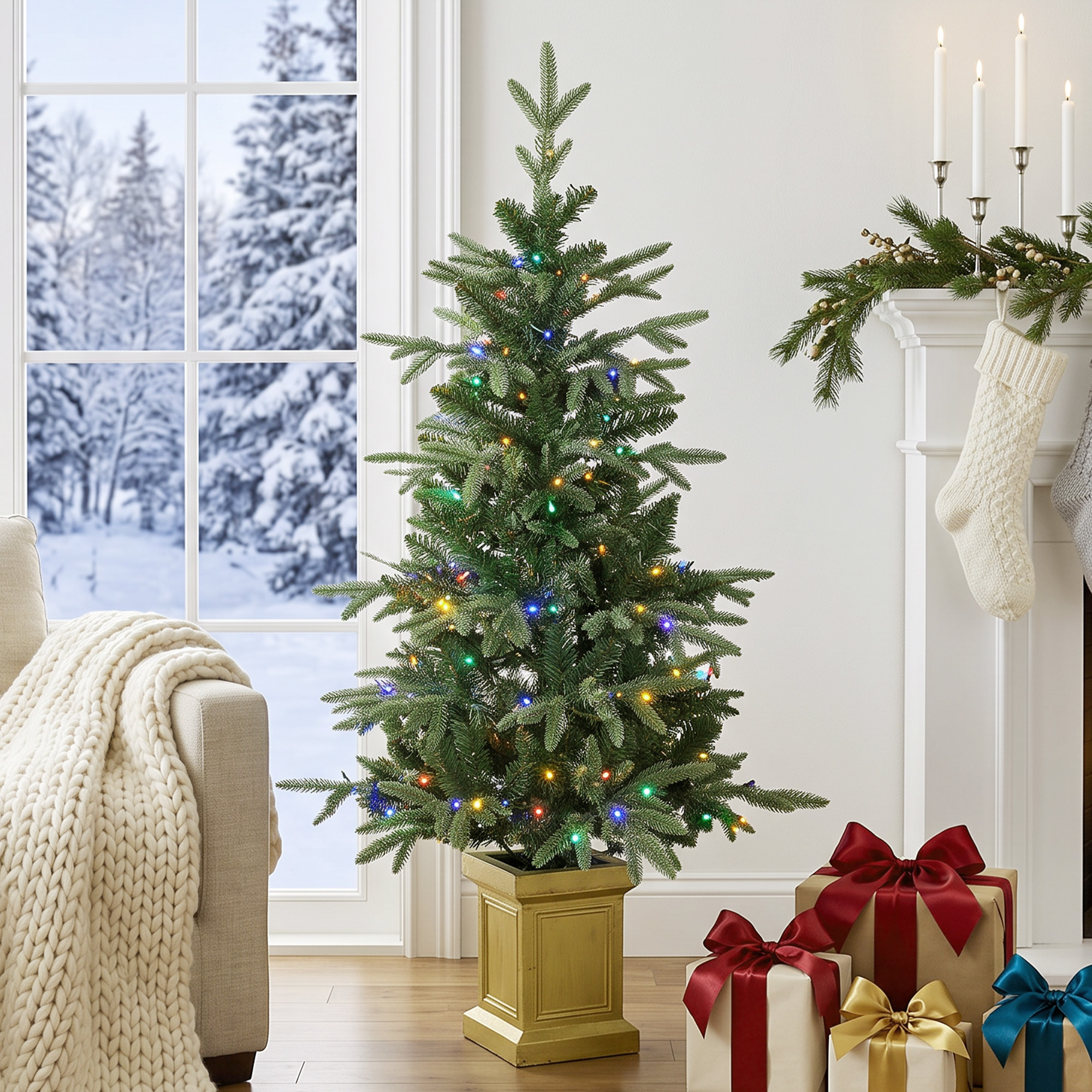 Künstlicher Weihnachtsbaum, 120 cm Christbaum mit 110 LED-Beleuchtung 147 Spitzen, 2 Lichtfarben, Fernbedienung