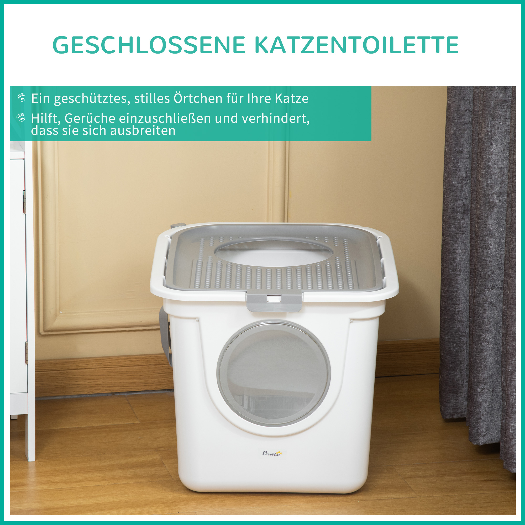 Katzenklo, 2-Wege-Katzenklo, inkl, Streuschaufel, Weiß + Grau