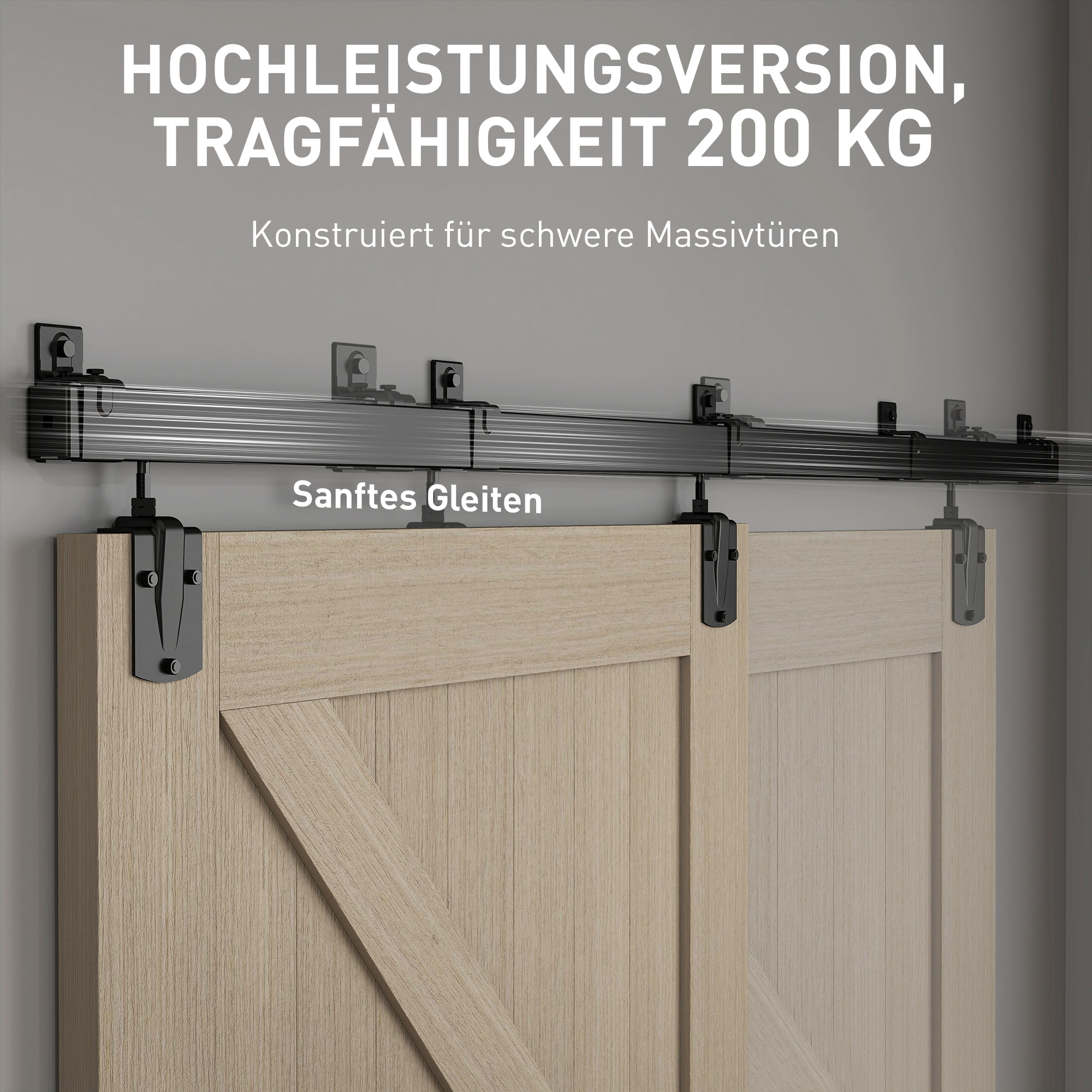 Schwerlast Schiebetür-Hardware-Set 244 cm Schwarz für Einzeltüren