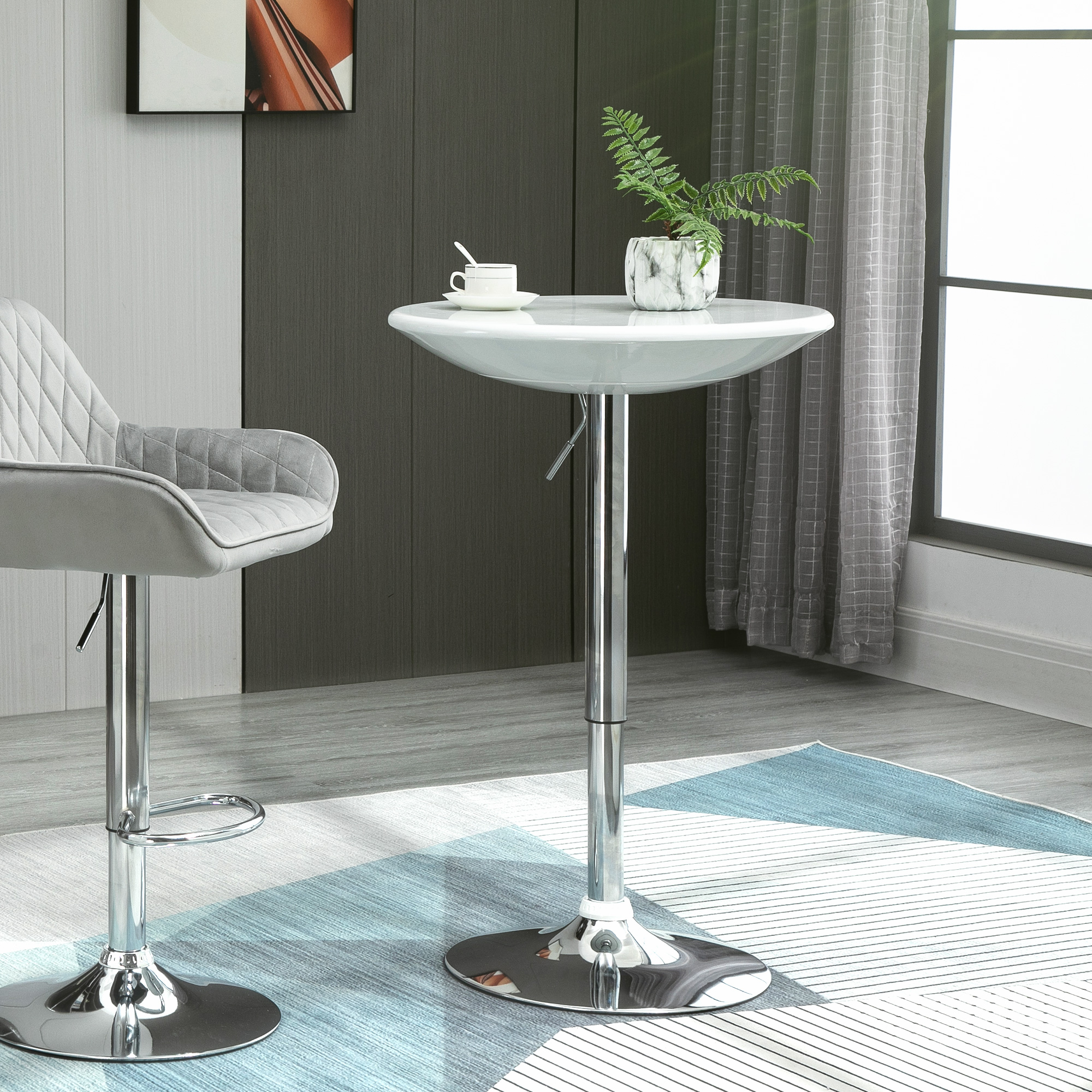 Bartisch moderner Esstisch höhenverstellbarer Bistrotisch Stehtisch Tresentisch Schreibtisch rund Metall ABS-Lackierung Weiß Ø61 x 76-97 cm