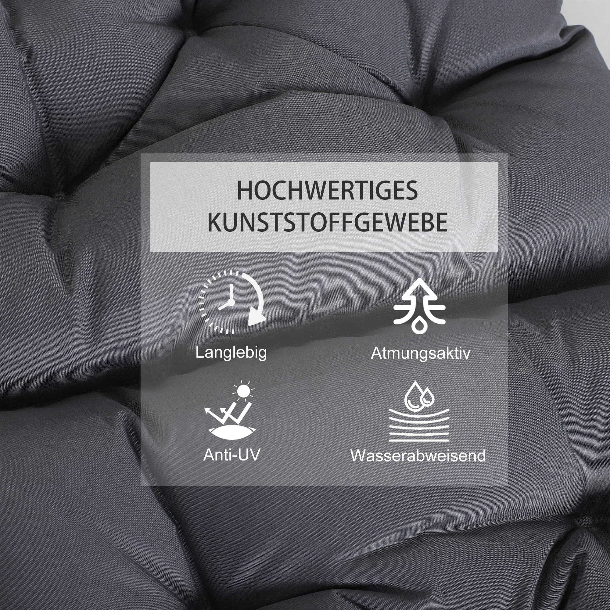 2er-Set Sitzkissen, 98cm x 50cm x 8cm Stuhlkissen mit Bänder, Polsterauflage, waschbar/Ergonomische Sitzpolster für Haus, Garten, Sofa, Grau