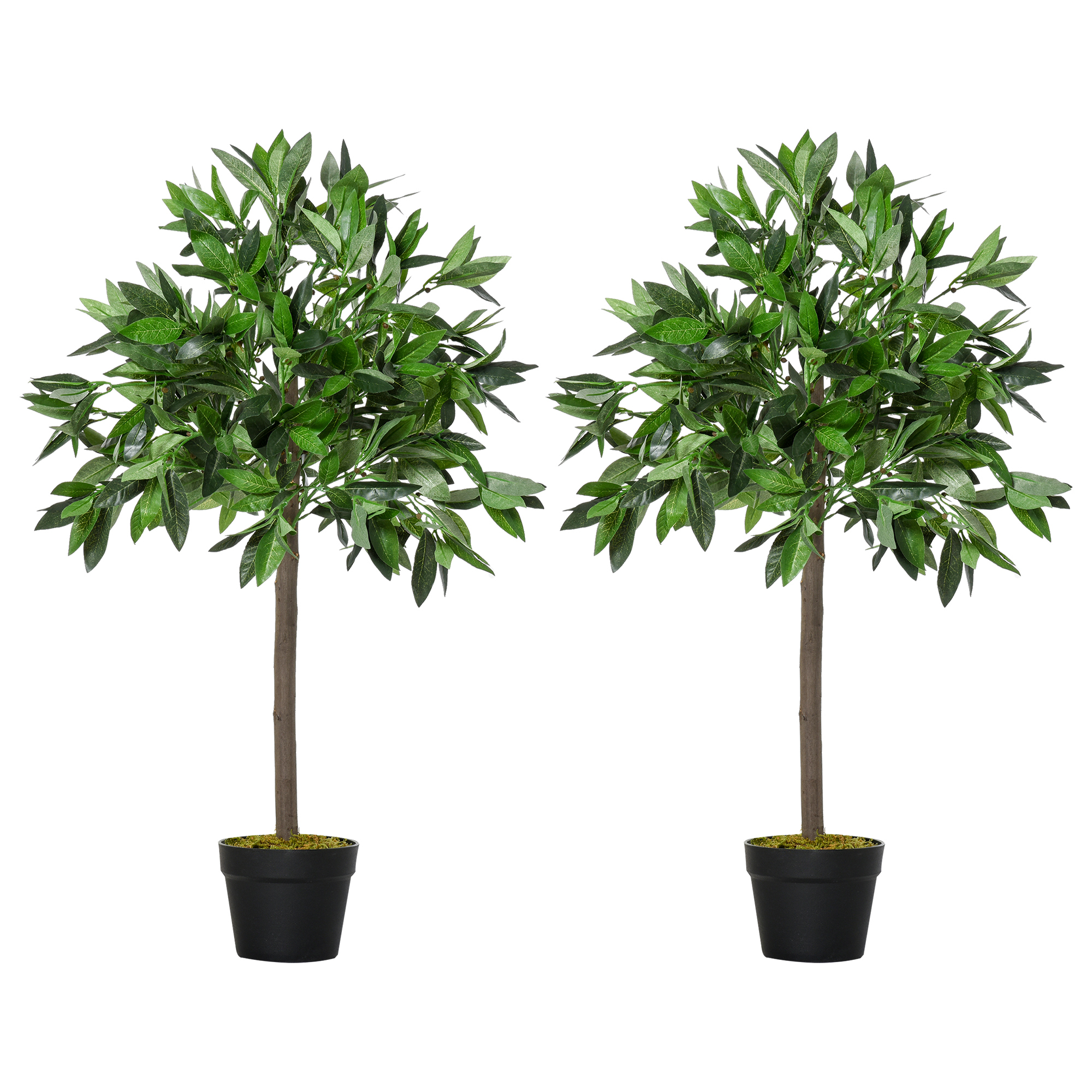 2er-Set künstlicher Lorbeerbaum, 90 cm, Kunstpflanzen im Zementtopf, Kunststoff-Pflanzen für drinnen und draußen, Grün