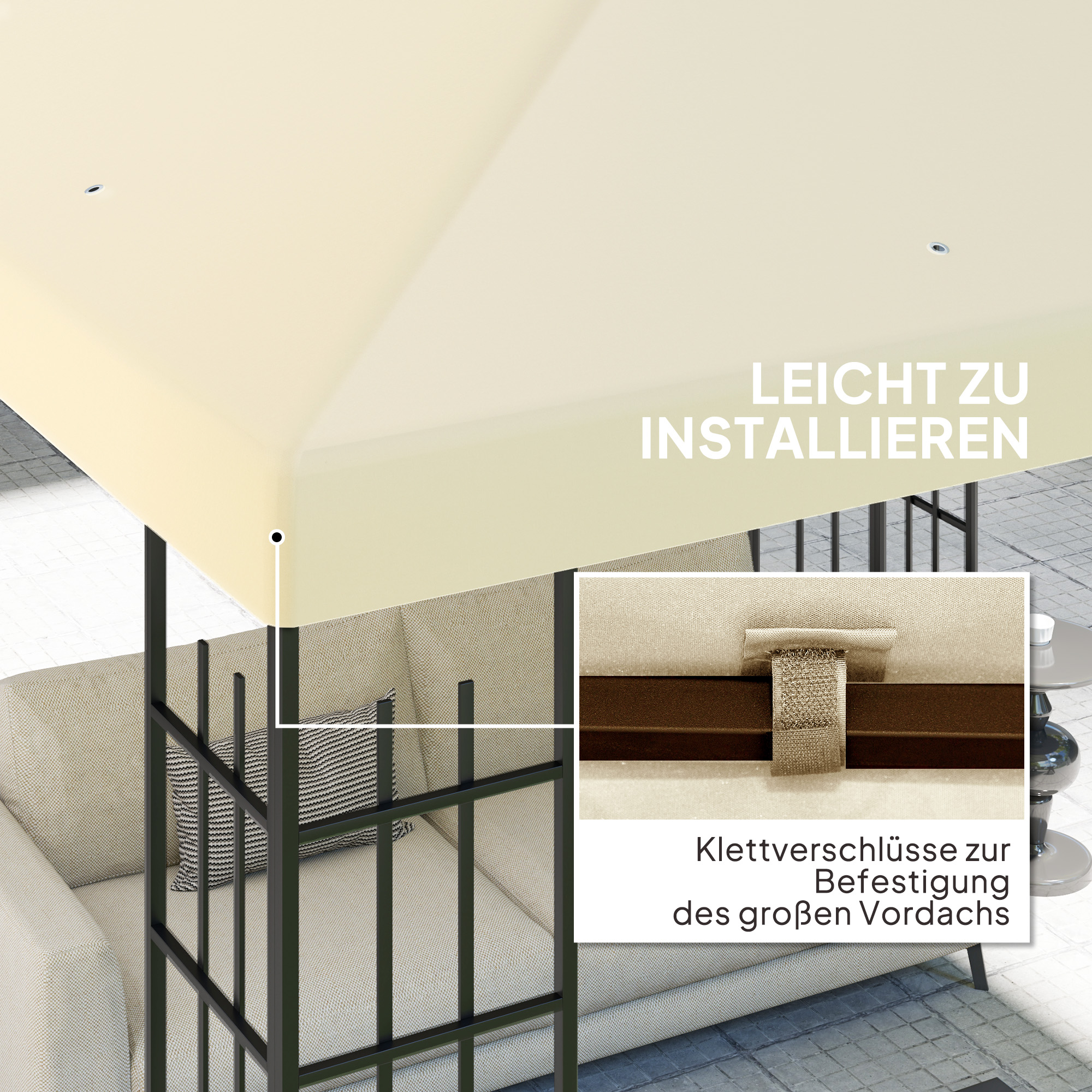 3 x 3 m Ersatzplane für Pavillon, Plane für Garten-Pavillon, mit Wasserablauföffnungen, UPF30+, Cremeweiß