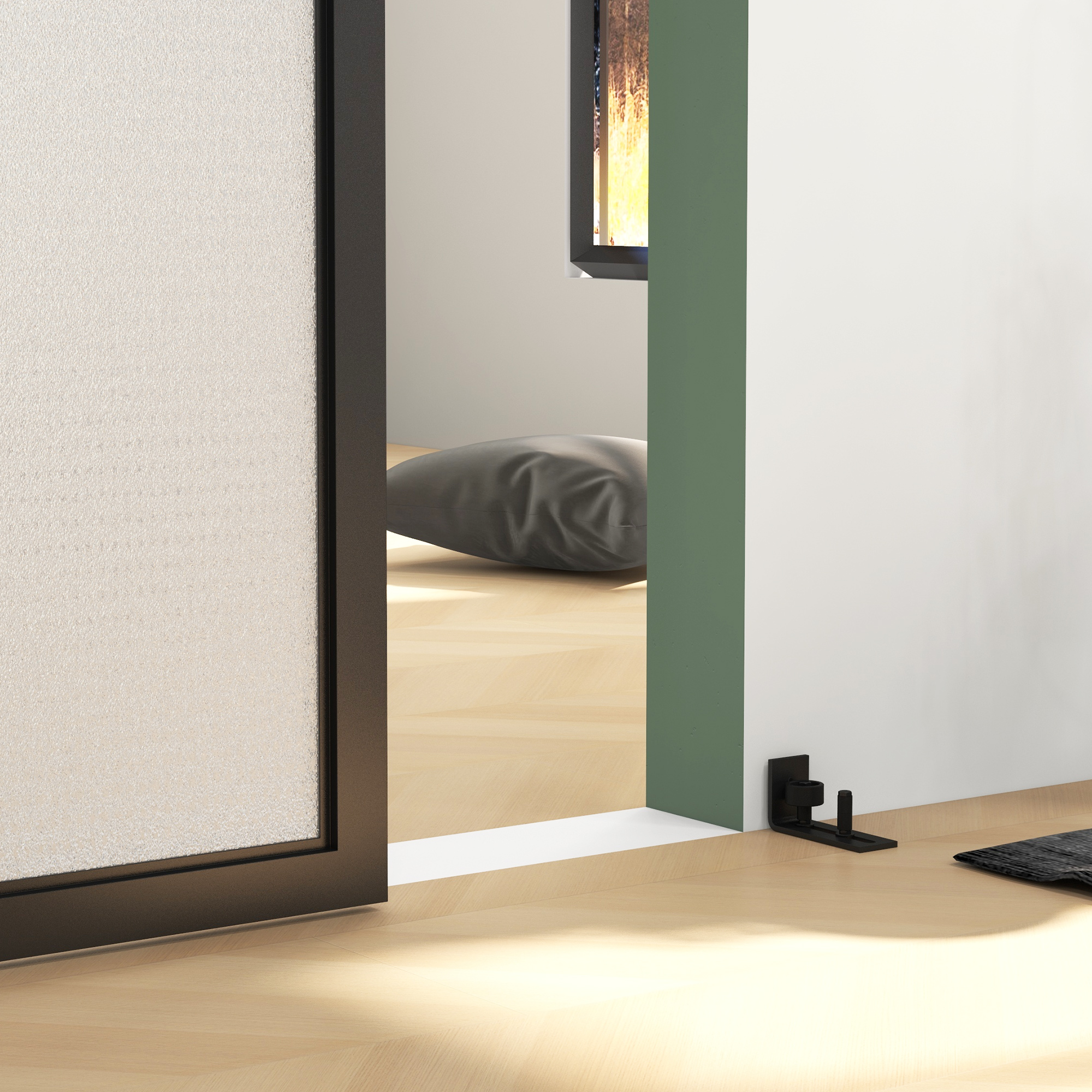 Schiebetür-Bausatz, leise & leichtgängig, für Holz- & Zementwände, 183cm, Stahl, Schwarz