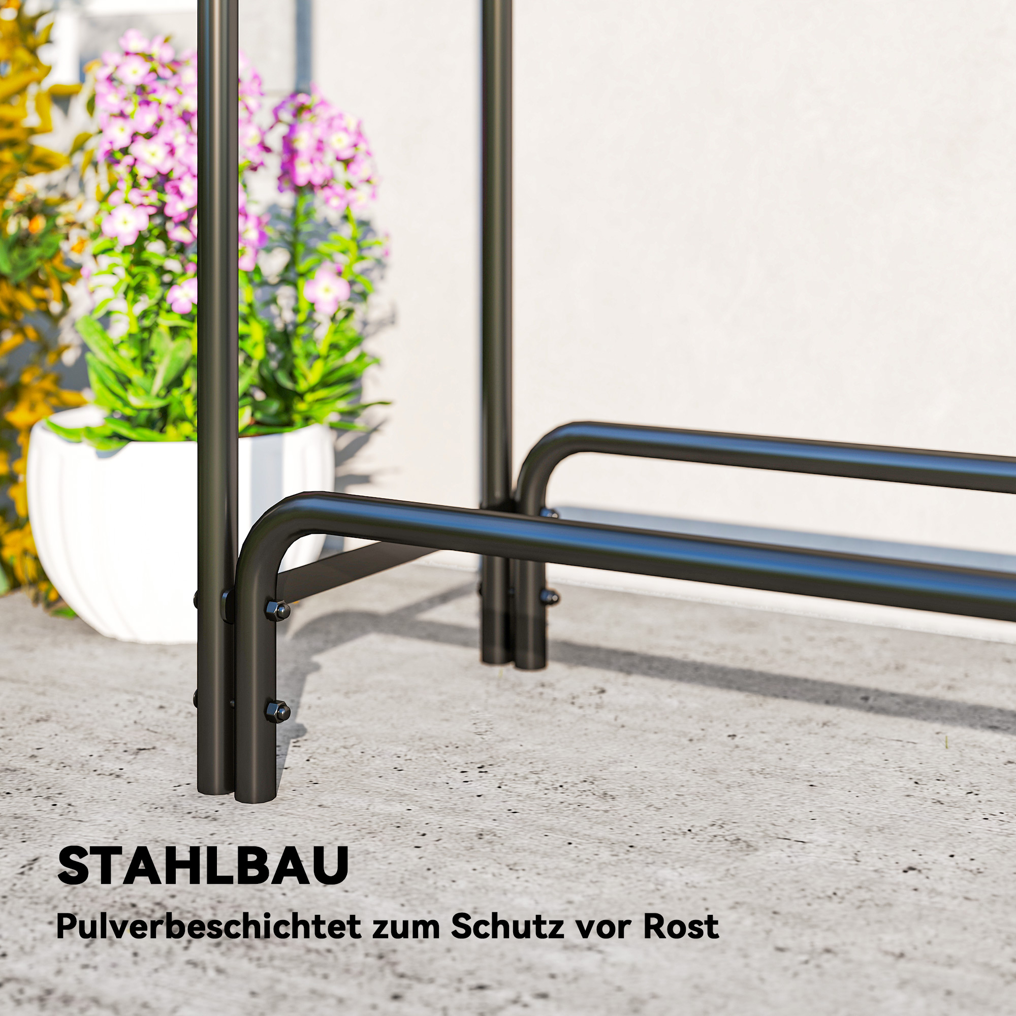 Feuerholzgestell, 0,6 m³, mit Abdeckung, pulverbeschichteter Metall, bis 200 kg, Schwarz/Dunkelgrün