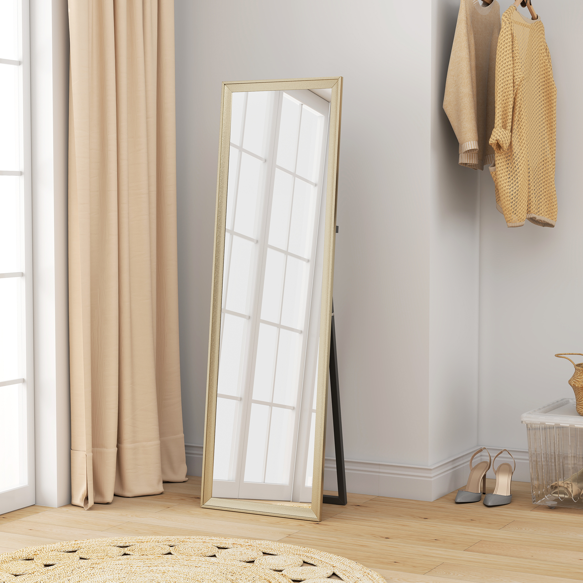 Ganzkörperspiegel, flexibel platzierbar, 160 x 50 cm, Goldton