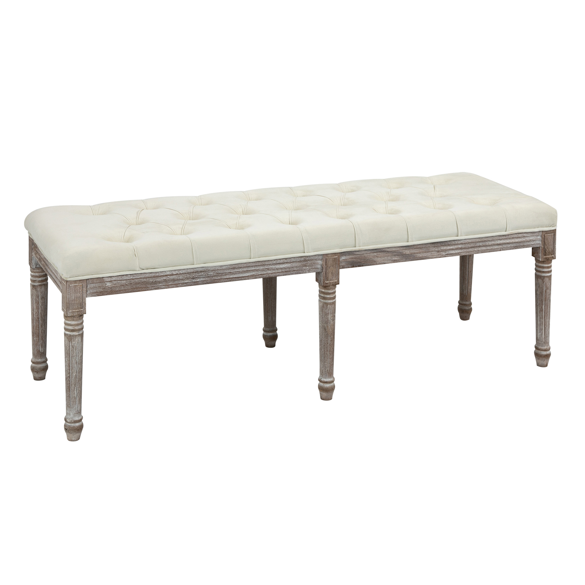 Polsterbank Sitzbank Vintage Bettbank mit Knöpfen Samtige Berührung Gummiholz Beige 142 x 47 x 51 cm