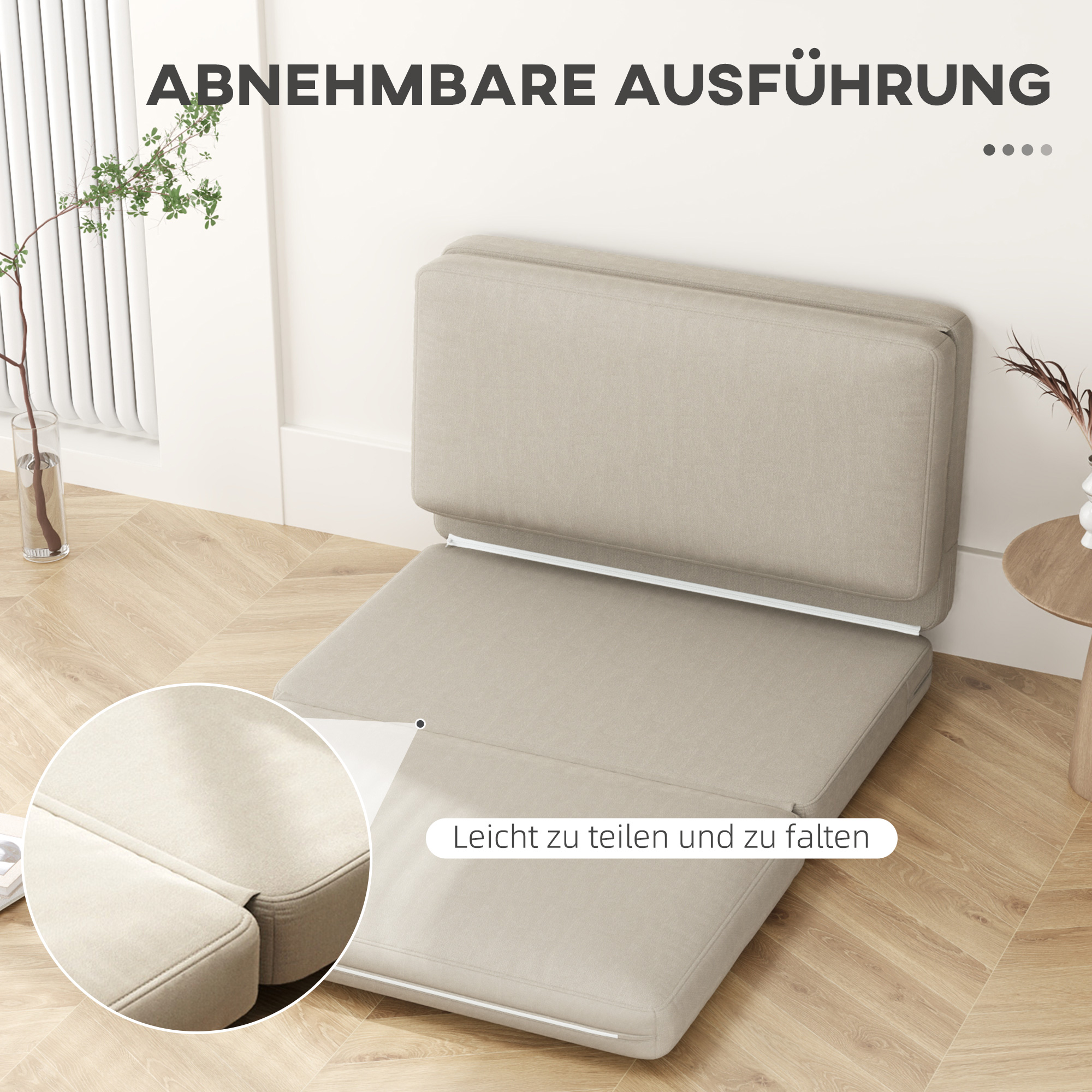 2-in-1 faltbarer Relaxsessel, Gästematratze, teilbar, 120 cm breit, Beige