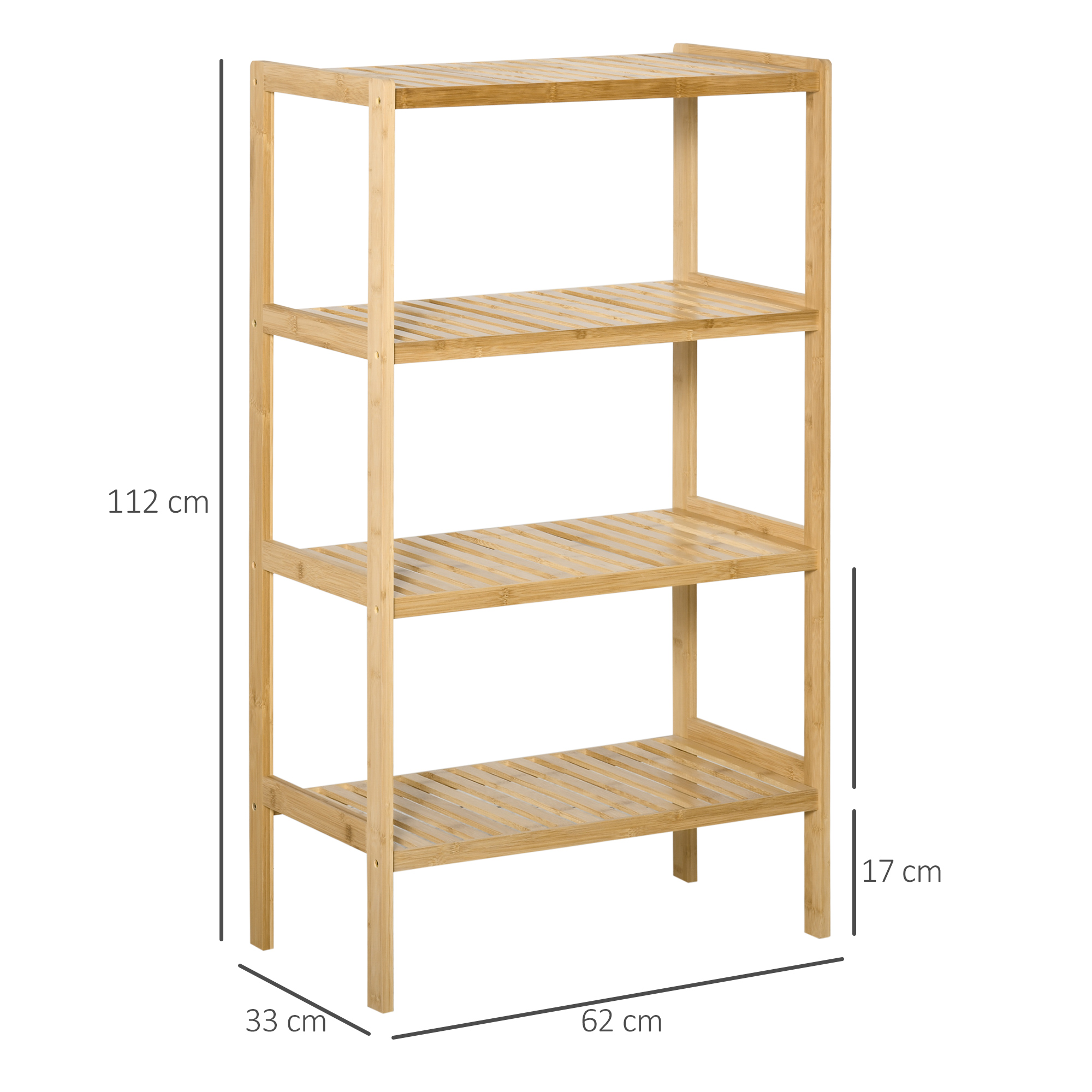 Standregal Bücherregal 4-stufiges Bambusregal Büroregal Lagerregal Aktenregal Küchenregal für Bad Küche Wohnzimmer Schlafzimmer Bambus Natur 62 x 33 x 112 cm