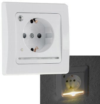 DELPHI Schutzkontakt-Steckdose mit LED / weiß, 250V~/ 16A, Licht mit Sensor