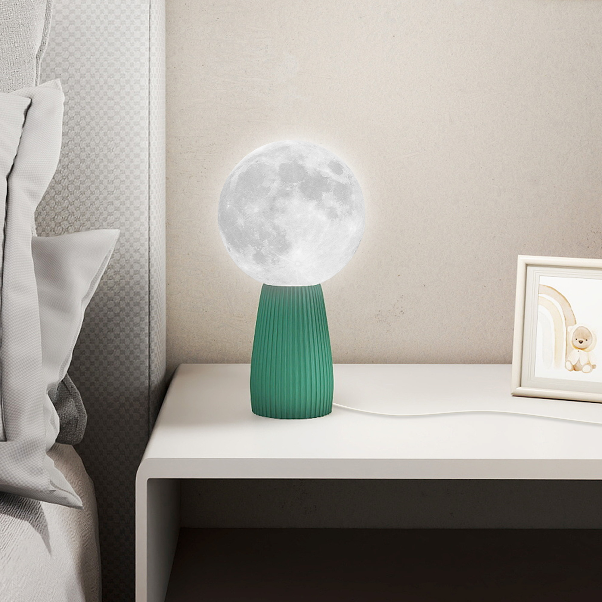 Tischlampen-Set in Planeten-Optik, 3-farbig, USB, Kunststoff, Weiß