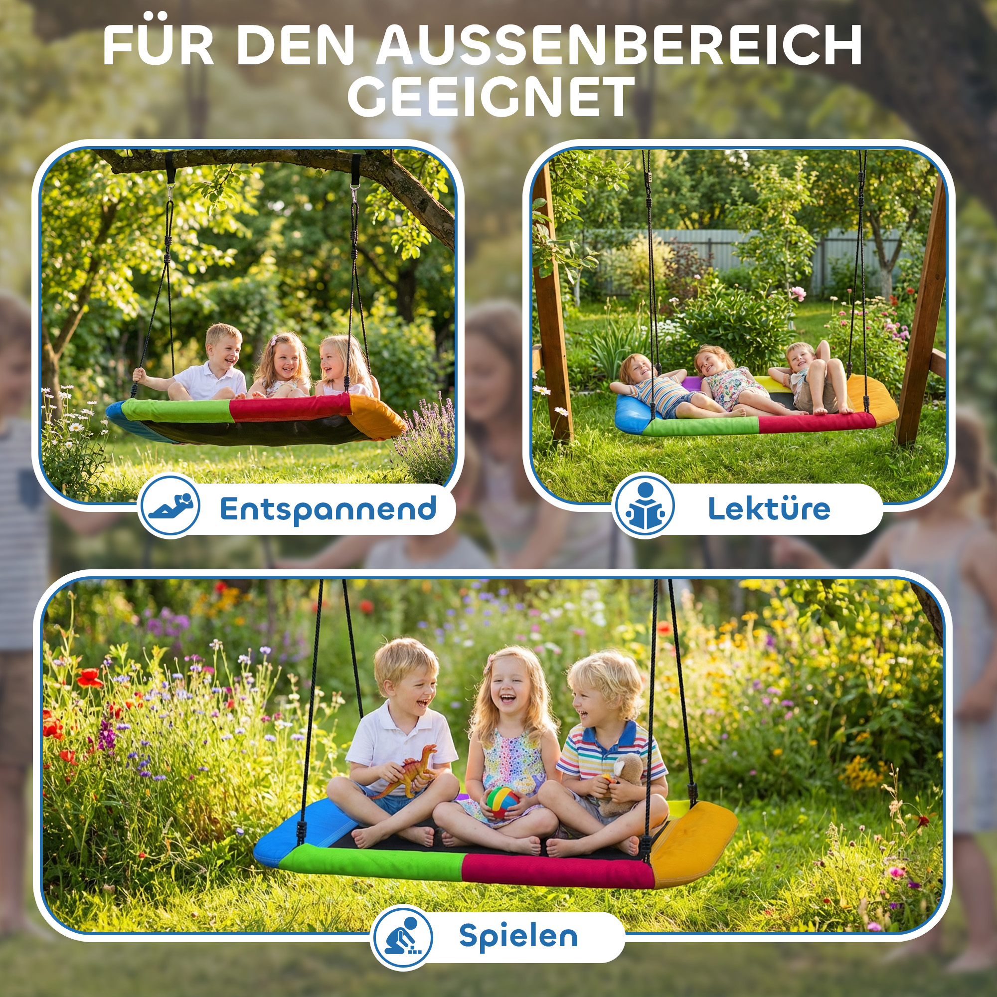 Nestschaukel höhenverstellbar Hängeschaukel bis zu 300kg mit verstellbarer Seile für 3-8 Jahre 148x77x180 cm Mehrfarbig