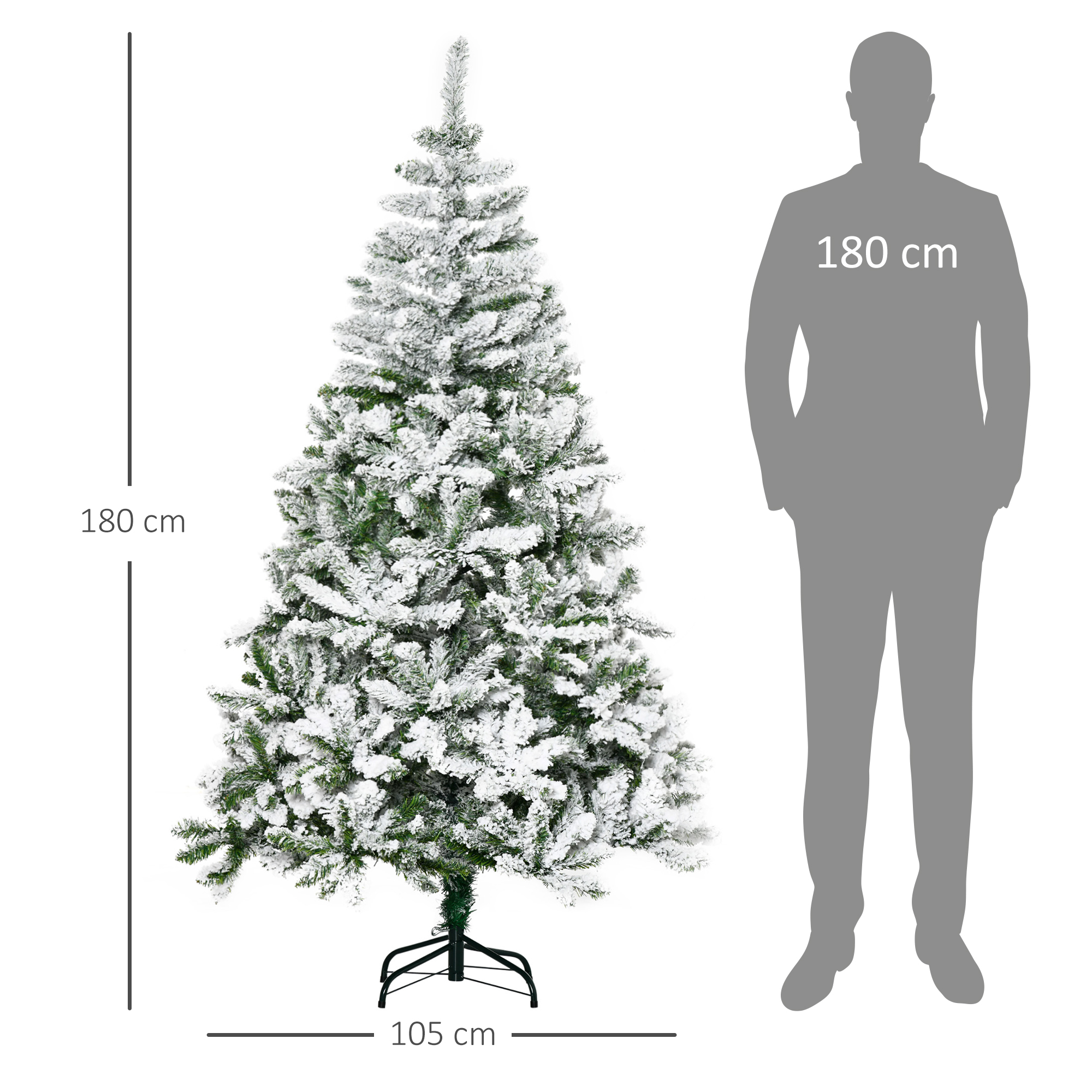 Künstlicher Weihnachtsbaum, Schnee-Effekt, flammenhemmend, Scharnierkonstruktion, Grün/Weiß