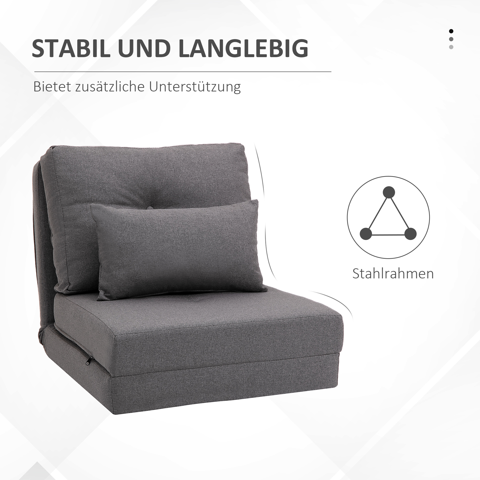 Bodensessel Klappmatratze Schlafmatte, 2-in-1-Design, abnehmbares Kissen, 60 x 80 x 56 cm, Dunkelgrau