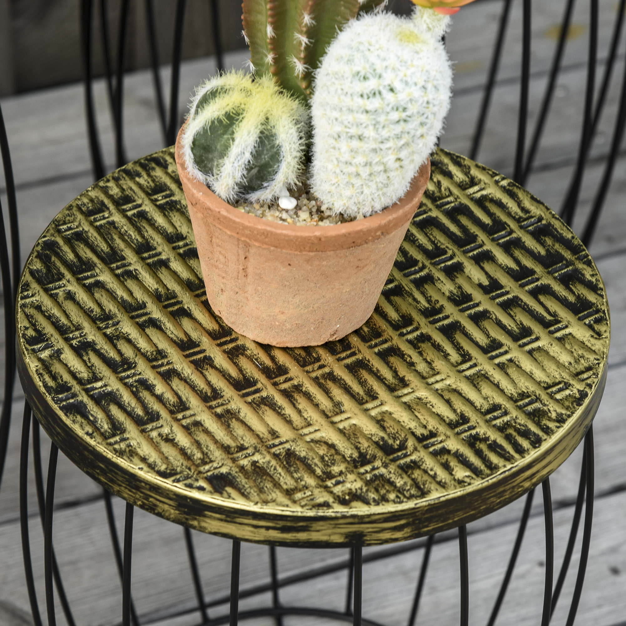 3er-Set Couchtische Beistelltische Gartentisch Retro Metallkorb Drahtkorb Garten Satztisch Gartenmöbel Outdoor Balkon Metall Natur+Schwarz 3 Größen