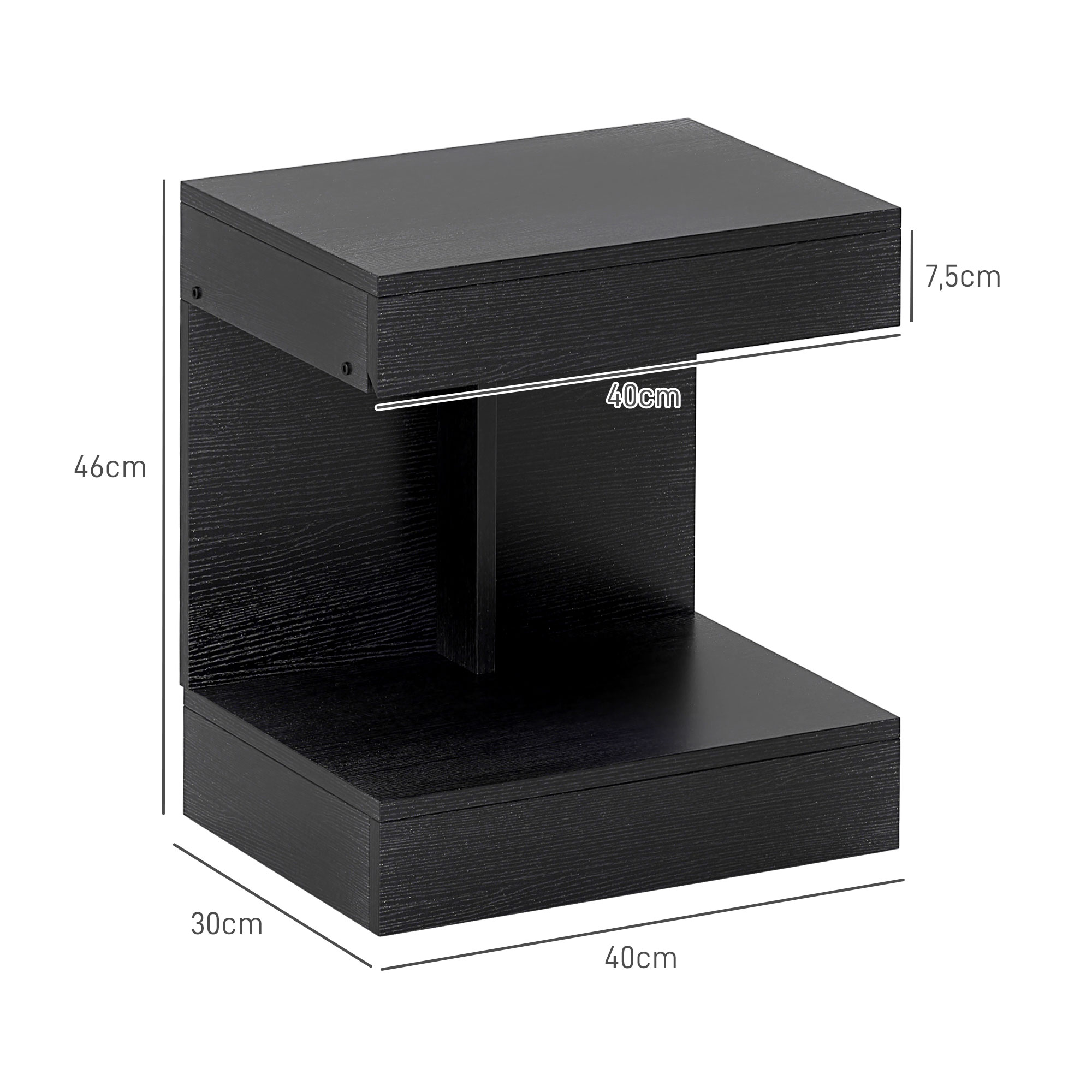 Nachttisch, Beistelltisch mit Schublade und Ablagefach, Moderner Sofatisch mit Regal für verschiedene Räume, Schwarz