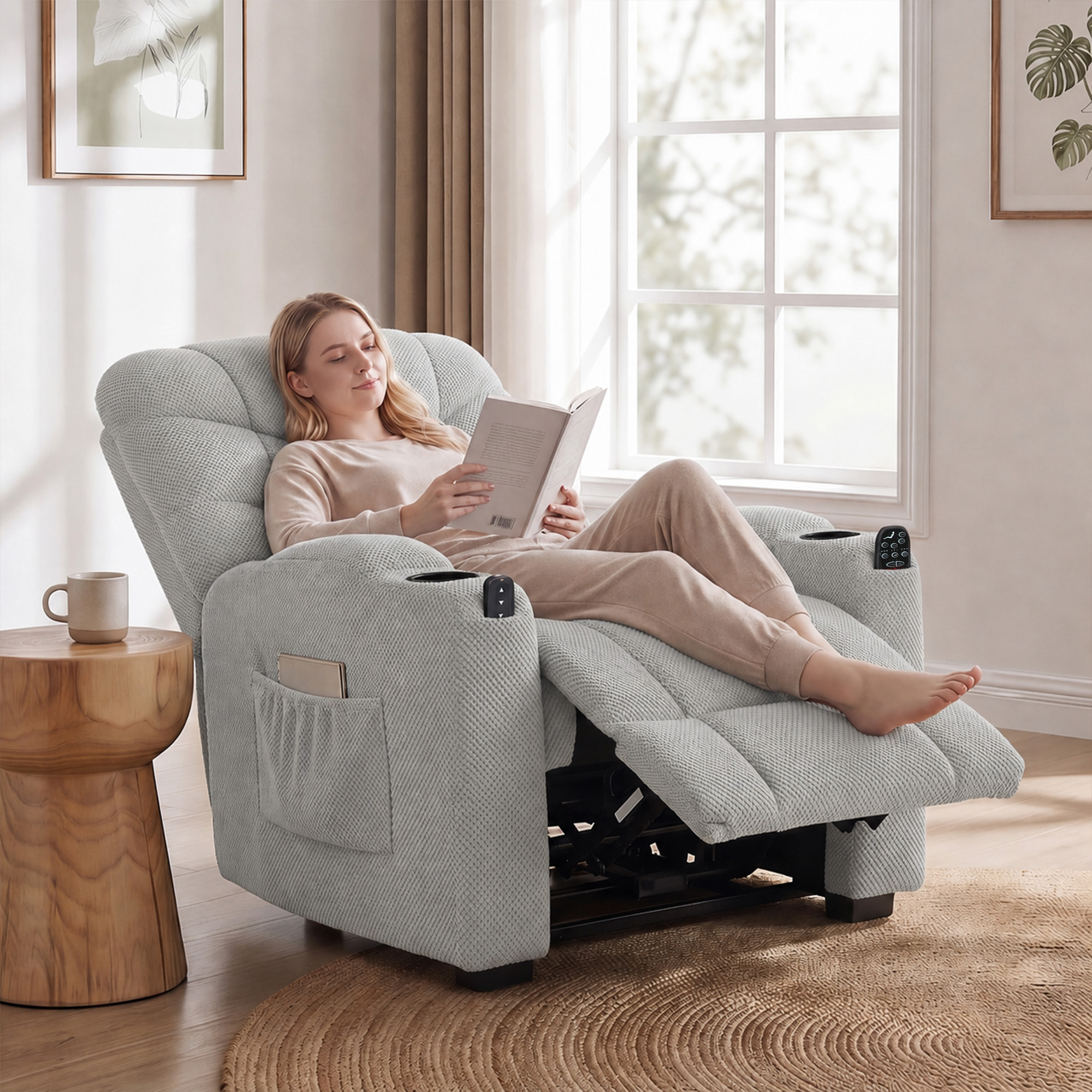 elektrischer Relaxsessel mit Massage & Wärme, leisem Motor und Memory-Funktion, Grau