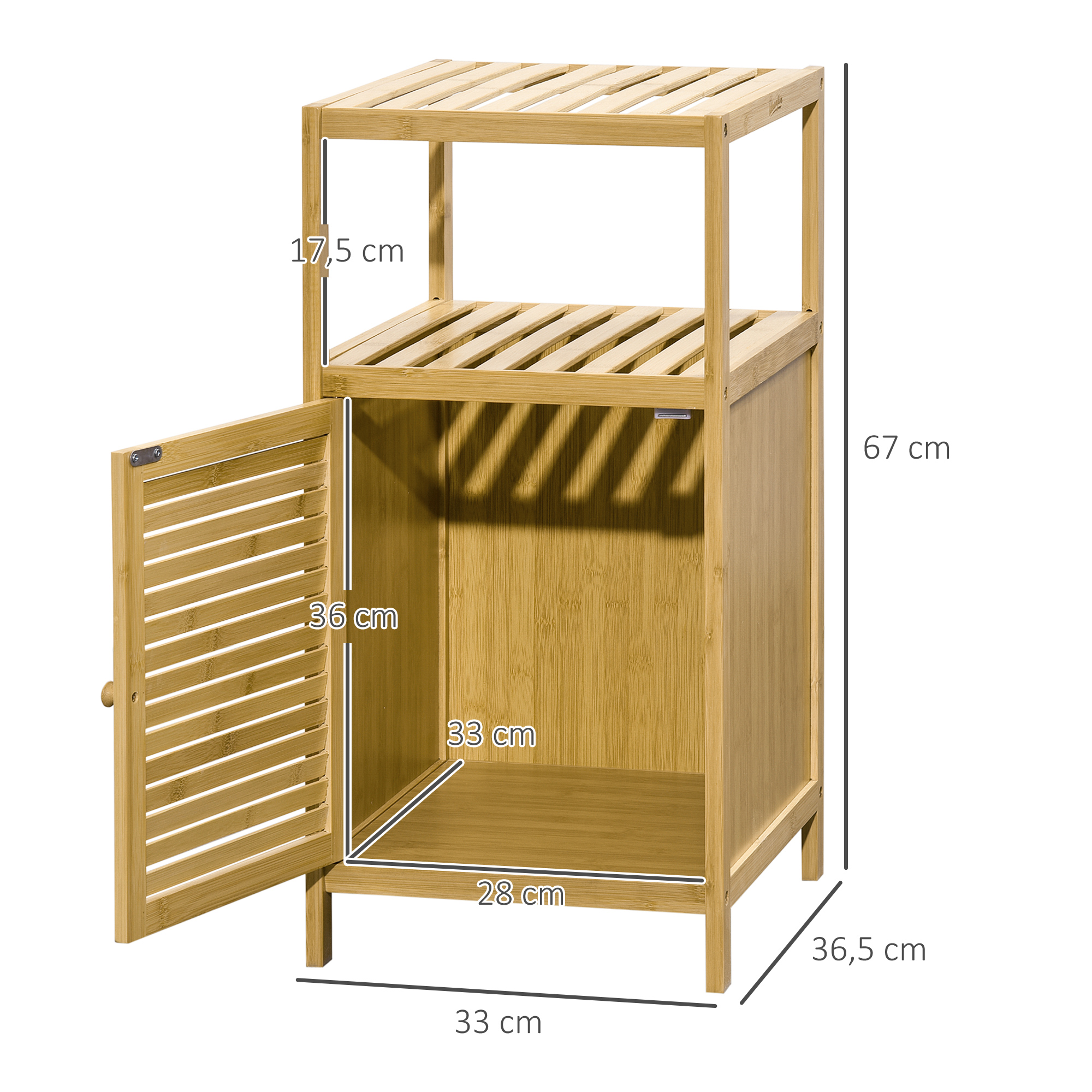 Badezimmerschrank Badregal, Bambus, 1Ablage, 1 Schrank, 33 cm x36,5 cm x67 cm, Natur