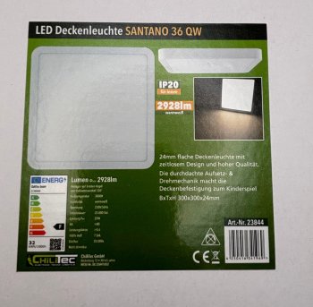 LED Deckenleuchte "Santano 36 Qw", 30x30cm, 32W, 2928lm, 2900K warmweiß
