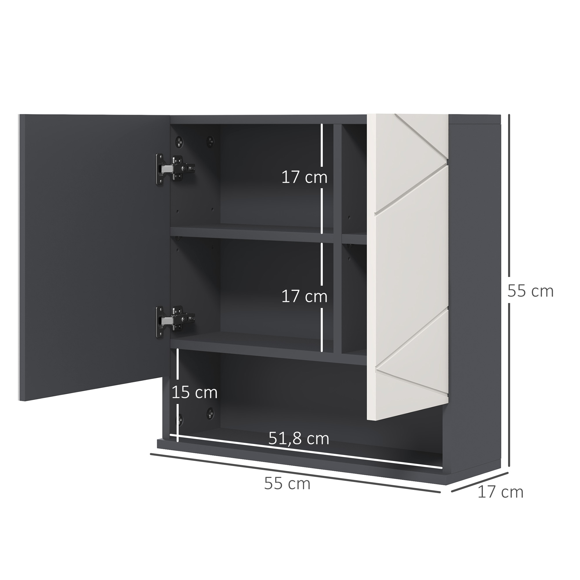 Badezimmerschrank, Spiegeltür, verstellbare Regale, bis zu 15 kg belastbar, Weiß