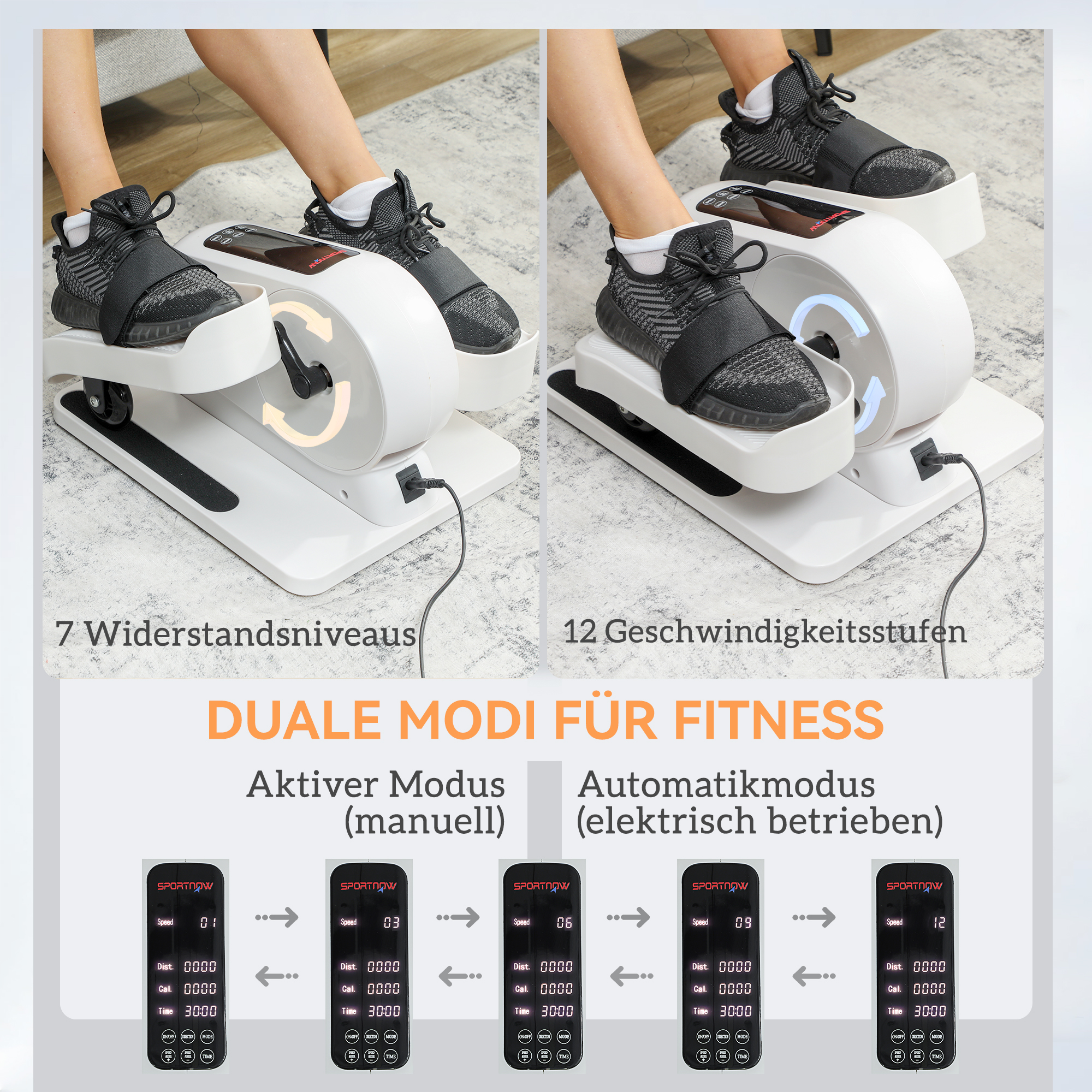 Mini Ellipsentrainer für Zuhause Untertisch Crosstrainer mit 12 Geschwindigkeiten & 7 Widerstand