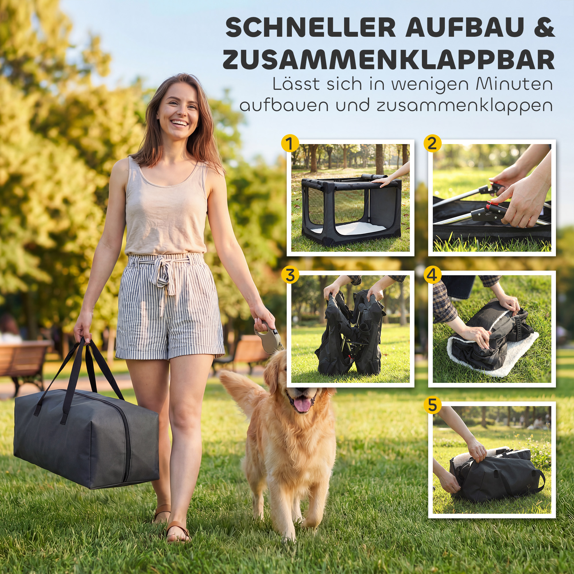 Hundebox faltbar Hundetransportbox mit Kissen abnehmbar waschbar Bezug aus Oxford-Gewebe für Hunde bis 30kg Armeegrün