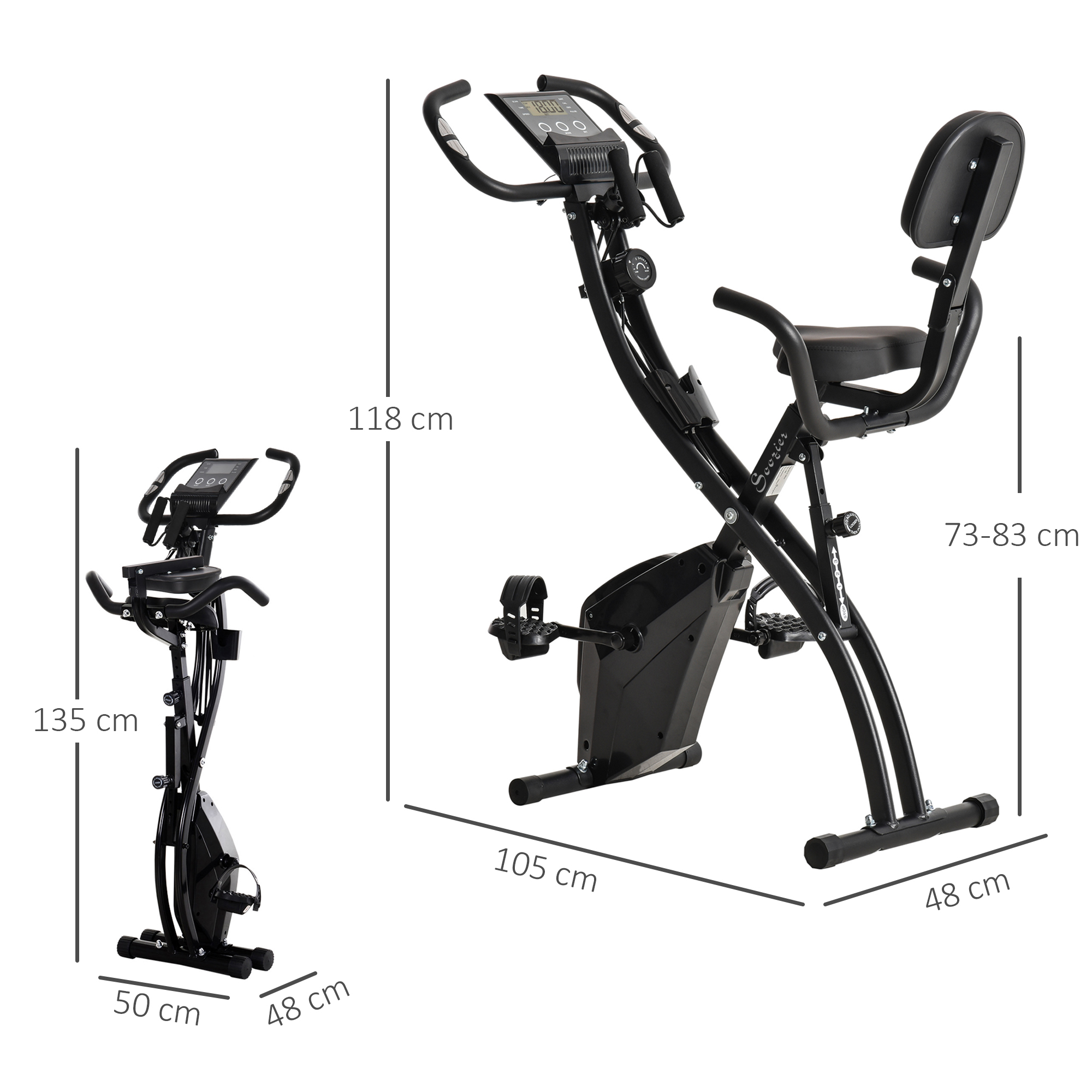 Heimtrainer 2-in-1 Fahrradtrainer mit LCD-Display Pulsmesser verstellbar Sitz Räder, klappbarer Hometrainer Trimmrad mit 8 stufig Magnetwiderstand, Spannseil, Stahl