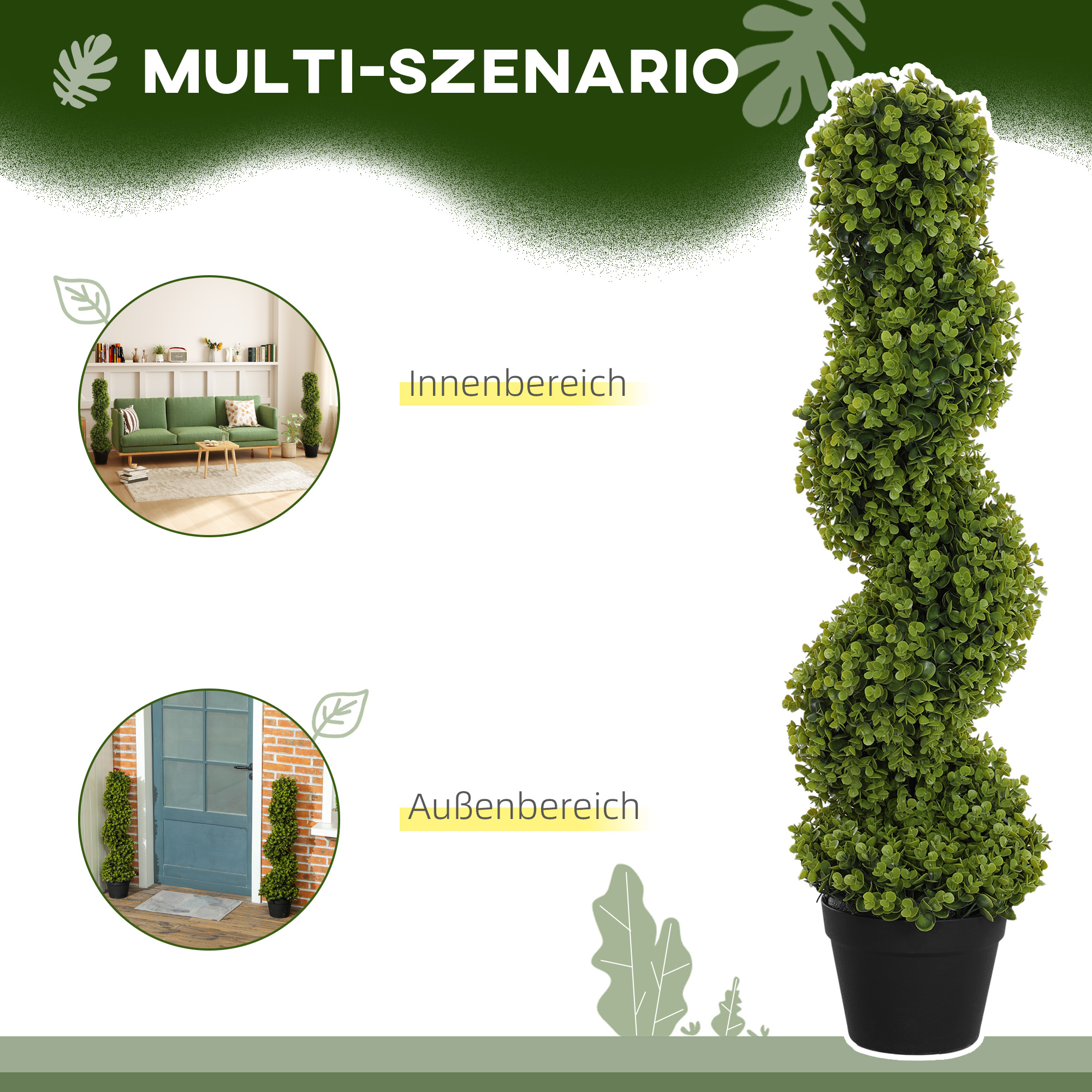 2er-Set Dekorative Pflanze, Kunstpflanzen in Töpfen, Künstliche Pflanzen für Zuhause, Indoor, Outdoor, 90 cm, Grün