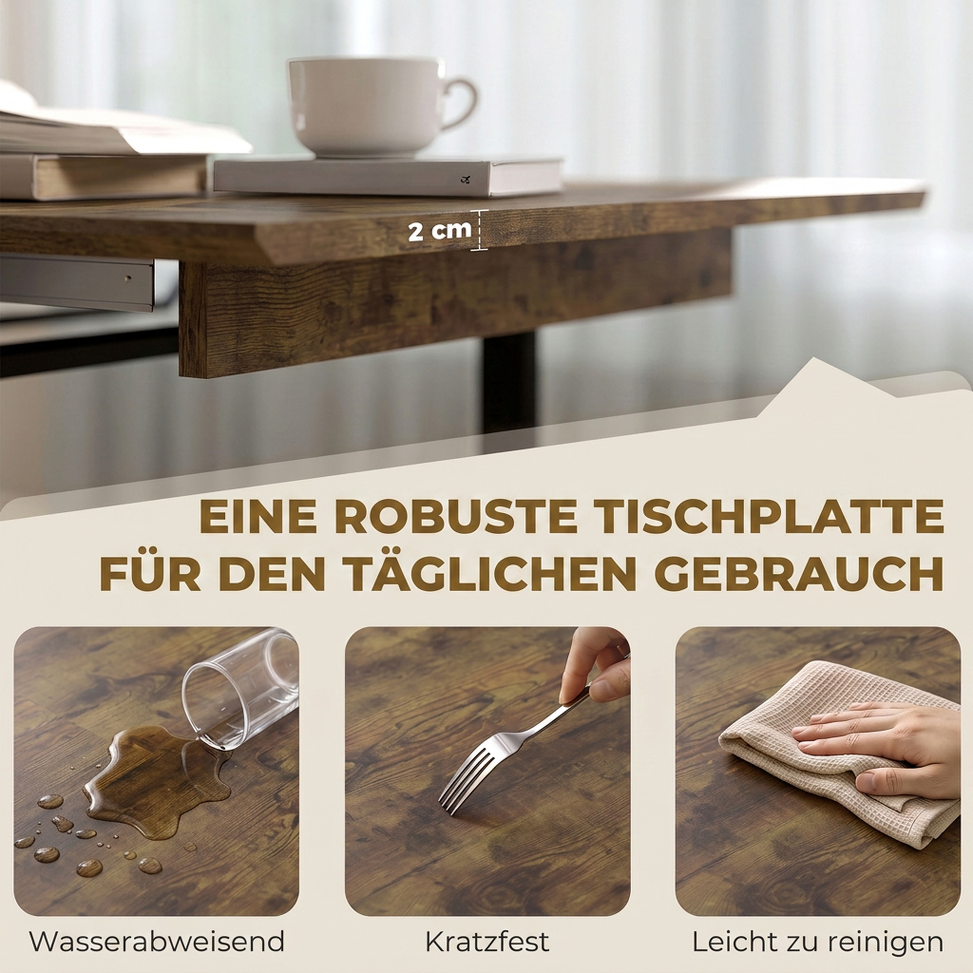ausziehbarer Esstisch 140-180 cm für 6-8 Personen, rechteckig im Industrial-Design mit Stahlgestell, Tigerholzoptik