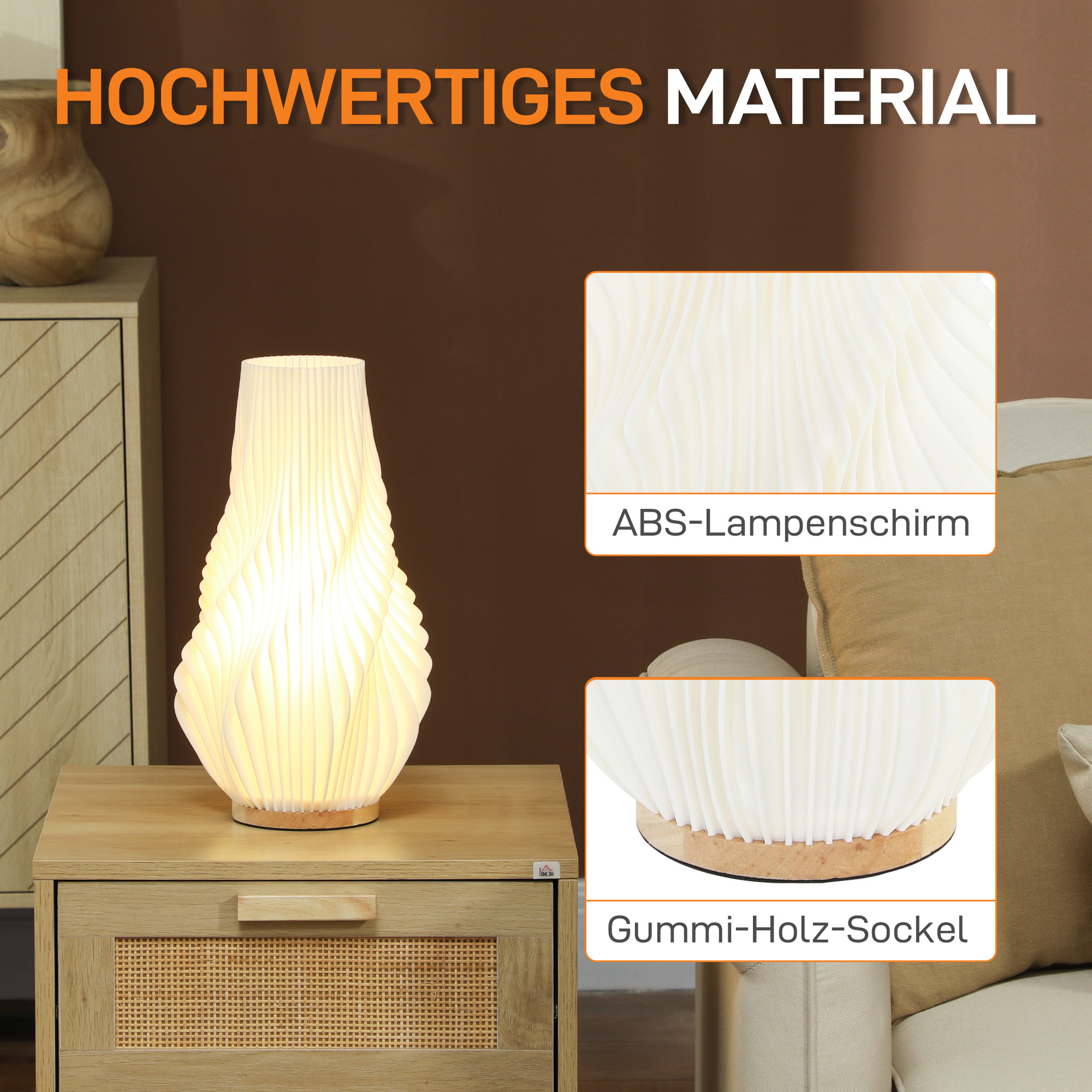 Smart Tischlampe mit App-Steuerung, Alexa-kompatibel, Kunststoff, Holz, Weiß