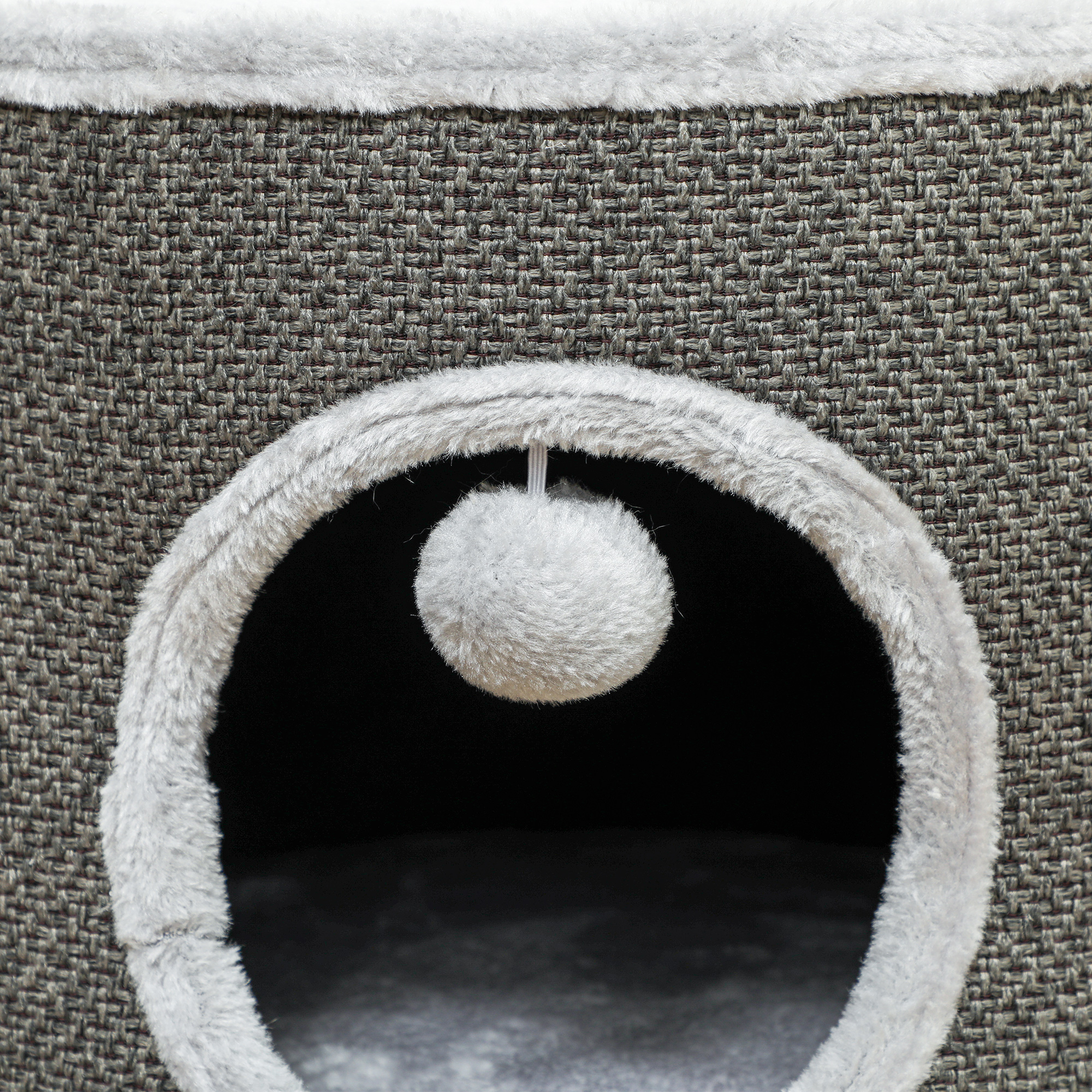 Katzenhöhle, 2 Etagen, Katzenhaus, Plüsch, Kissen, Sisal-Kratzbrett, Φ40 x 30H cm, Dunkelgrau