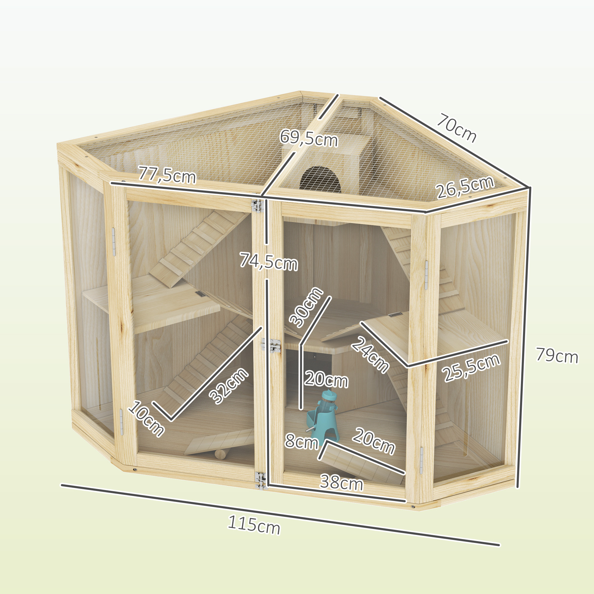 Hamsterkäfig, 4-Ebenen-Design, mit Fütterungsstation, Wippe, Rampe, Hütten, 115 x 69,5 x 79 cm, Holz