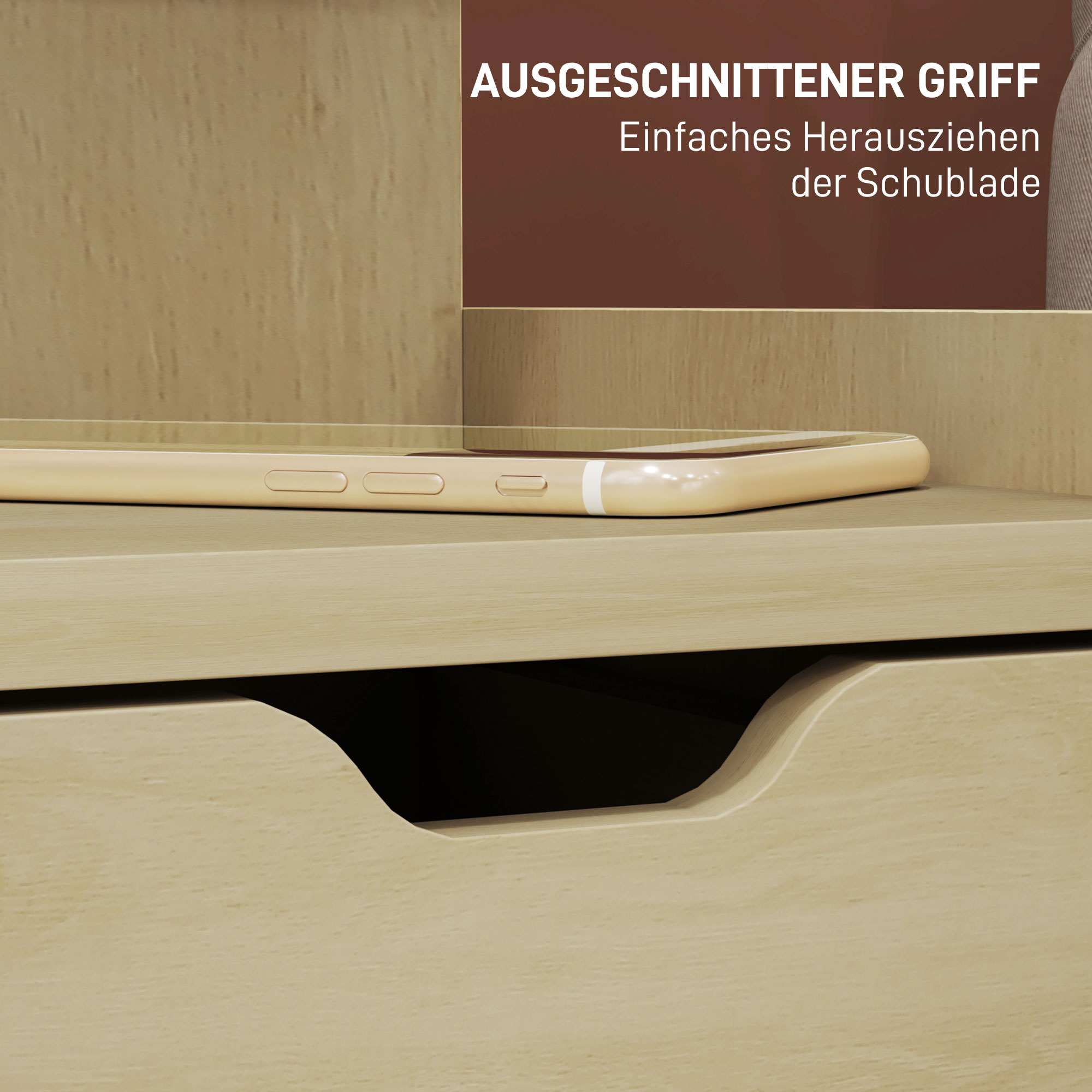 Nachttisch mit 2 Schubladen, offener Ablage, 40x30x60 cm, Holzdekor