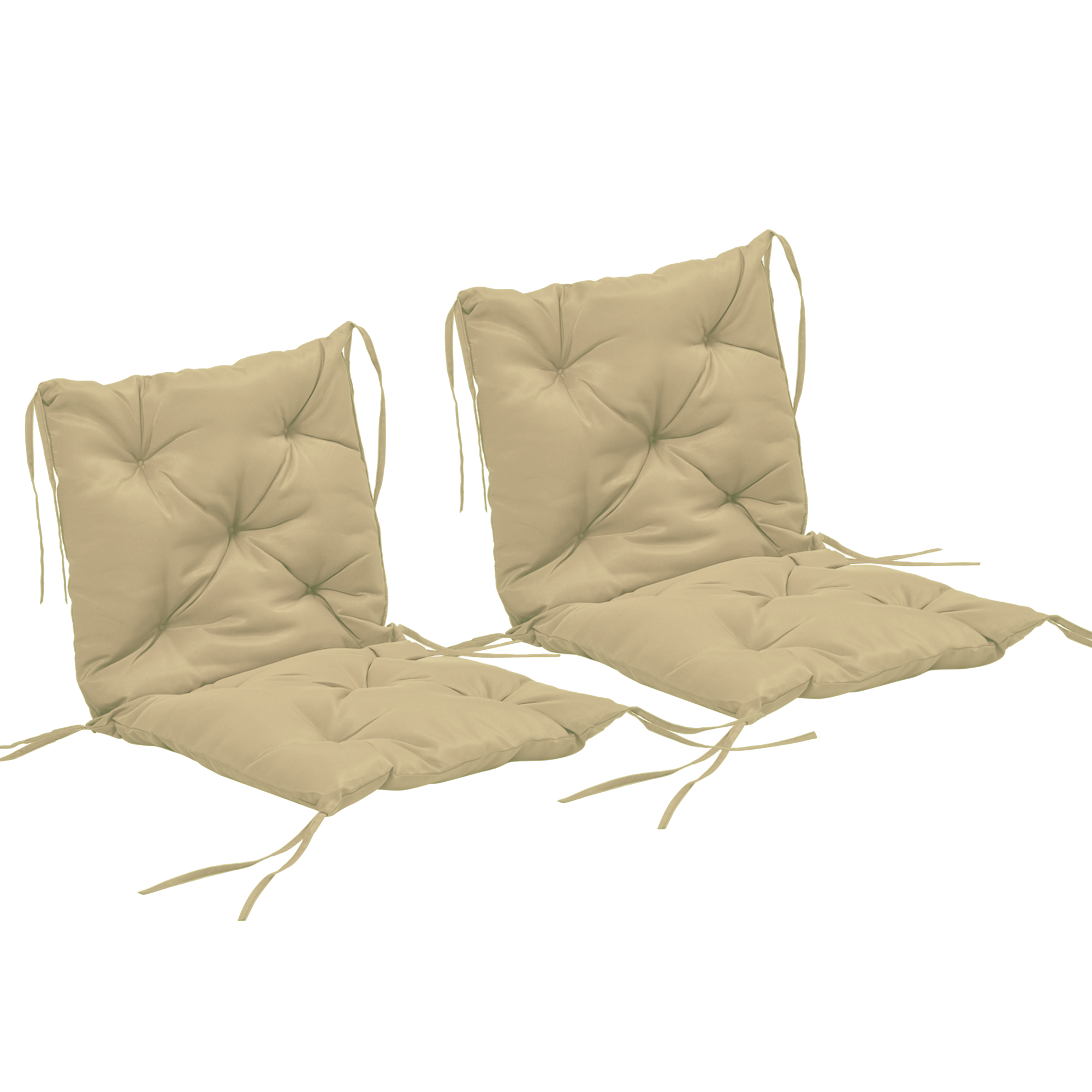 2er-Set Sitzkissen, 98 x 50 cm Stuhlkissen mit Bindebänder, Stoffbezug, 8cm dick Khaki