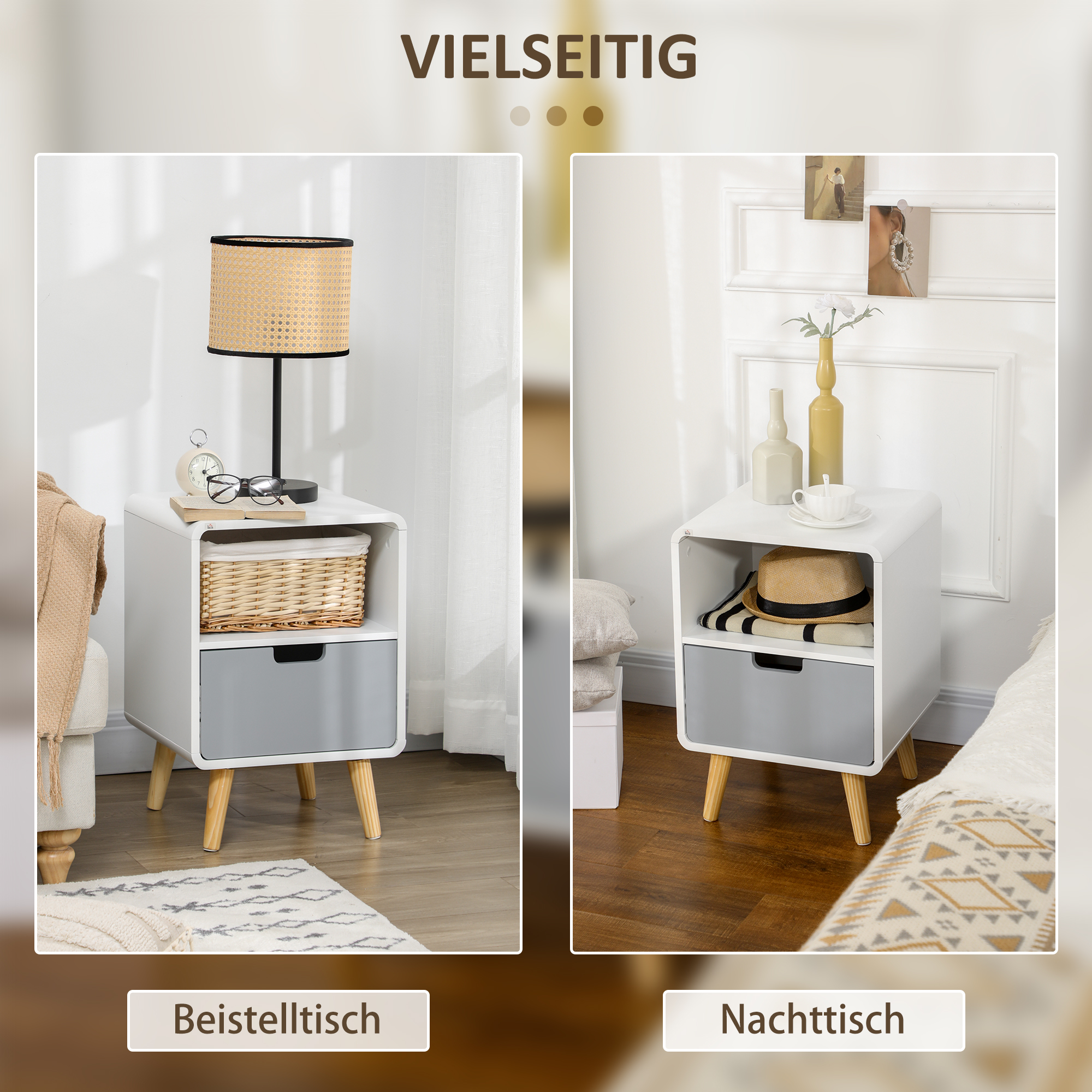 Nachttisch, skandinavisches Design, große Schublade, wasserfeste Lackierung, 40 x 38 x 58 cm, Weiß