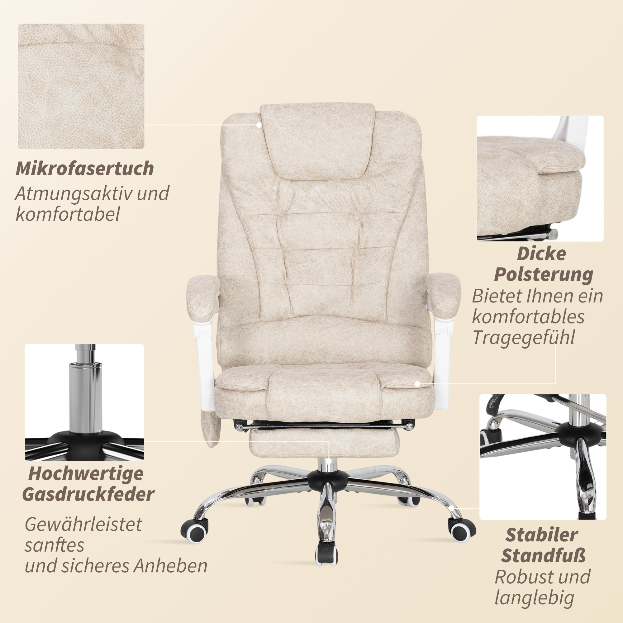 Bürostuhl mit Massagefunktion, ergonomisch, 65x160x104cm, Grau